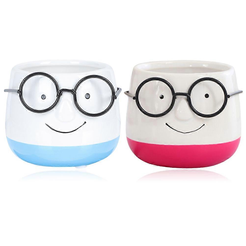 Ceramic Flower Pot Plant Growth Balcony Round Shape 2Pcs