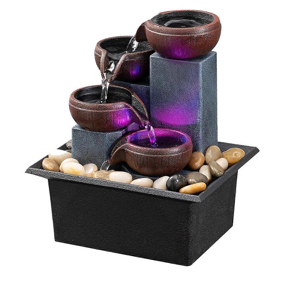 Tabletop Fountain 4 Level Small Waterfall Fountain Indoor Relaxing Water Feature Meditation Fountain for Home Office