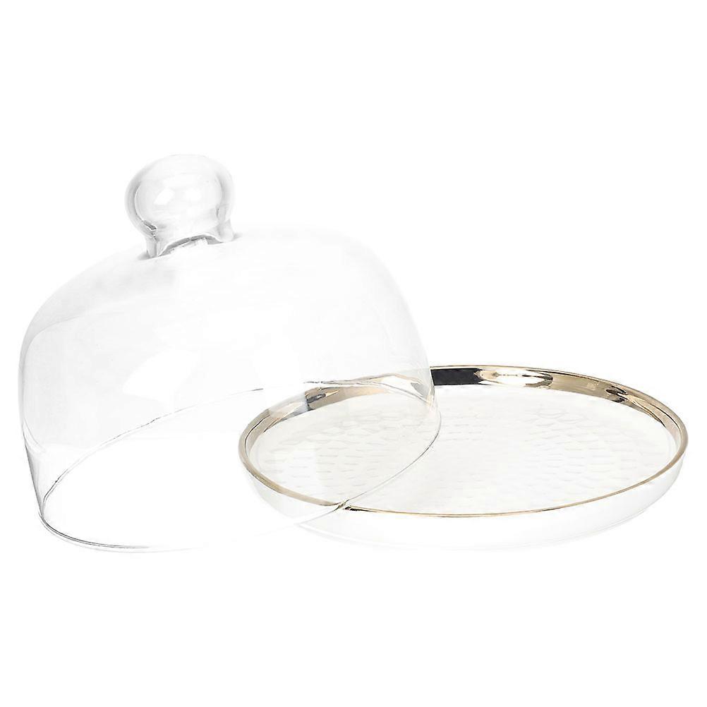 Elegant Cake Display Tray with Glass Lid Stylish Gold Trimmed Dessert Serving and Storage Plate for Parties