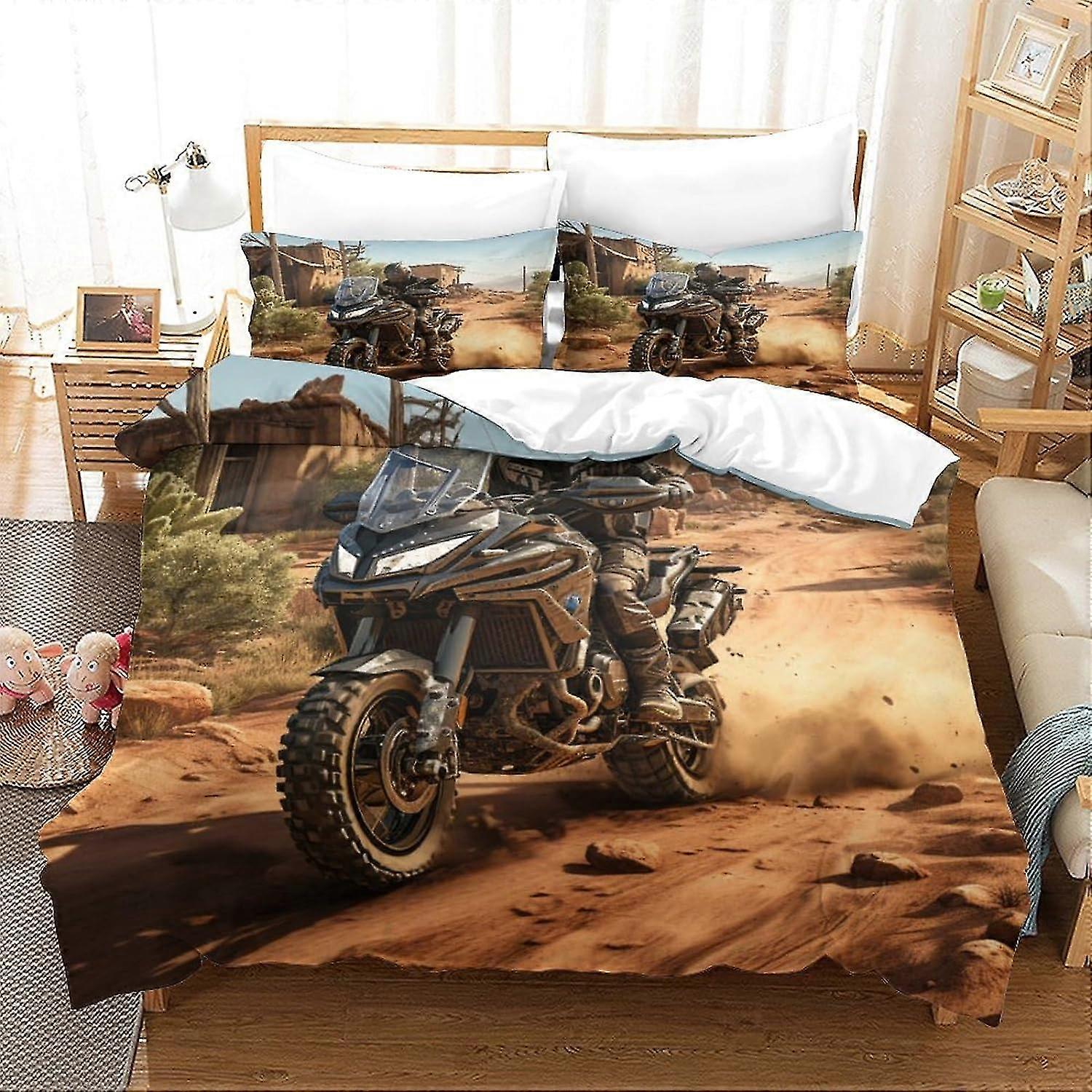 Motorbikes Bedding Duvet Cover Set Soft Microfiber Quilt Cover Set with Zipper Closure and Pillow Shams for Kids and Adults King