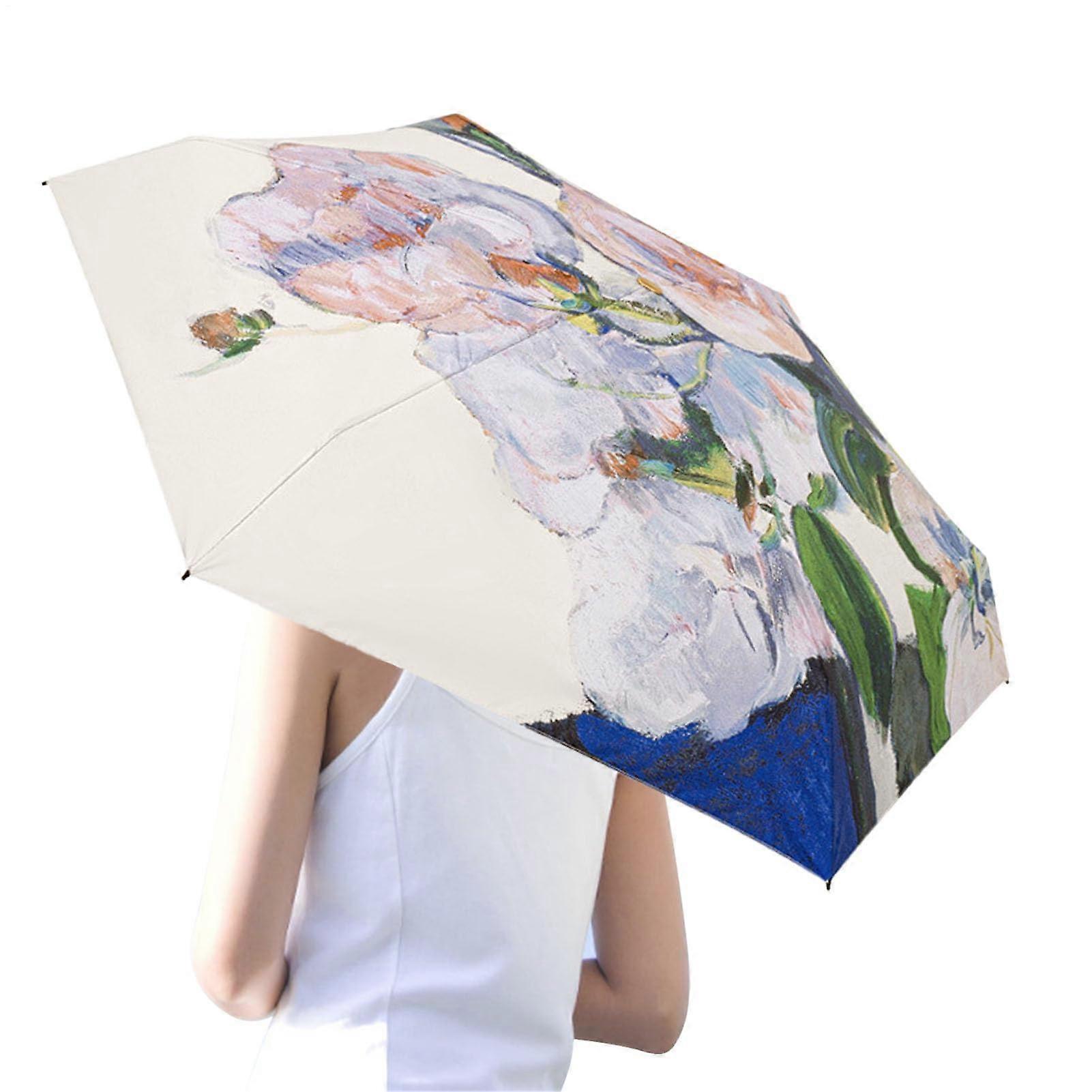 Parasol Schirm Für Sonnenschutz - Tragbarer UV-Schutz Regenschirm Mit Blumenmuster, Wasserdichtes Outdoor-Zubehör In Schwarz