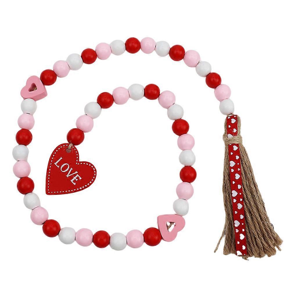 Wooden Beads String Decor with Ribbon and Hemp Rope for Home Valentine's Day Wall Hanging 1Pc