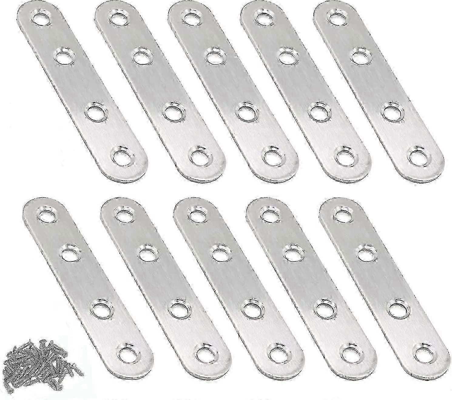 10pcs supports d’étagère plats en acier inoxydable 76x16mm - Supports d’angle argentés avec vis pour un support d’étagère sûr