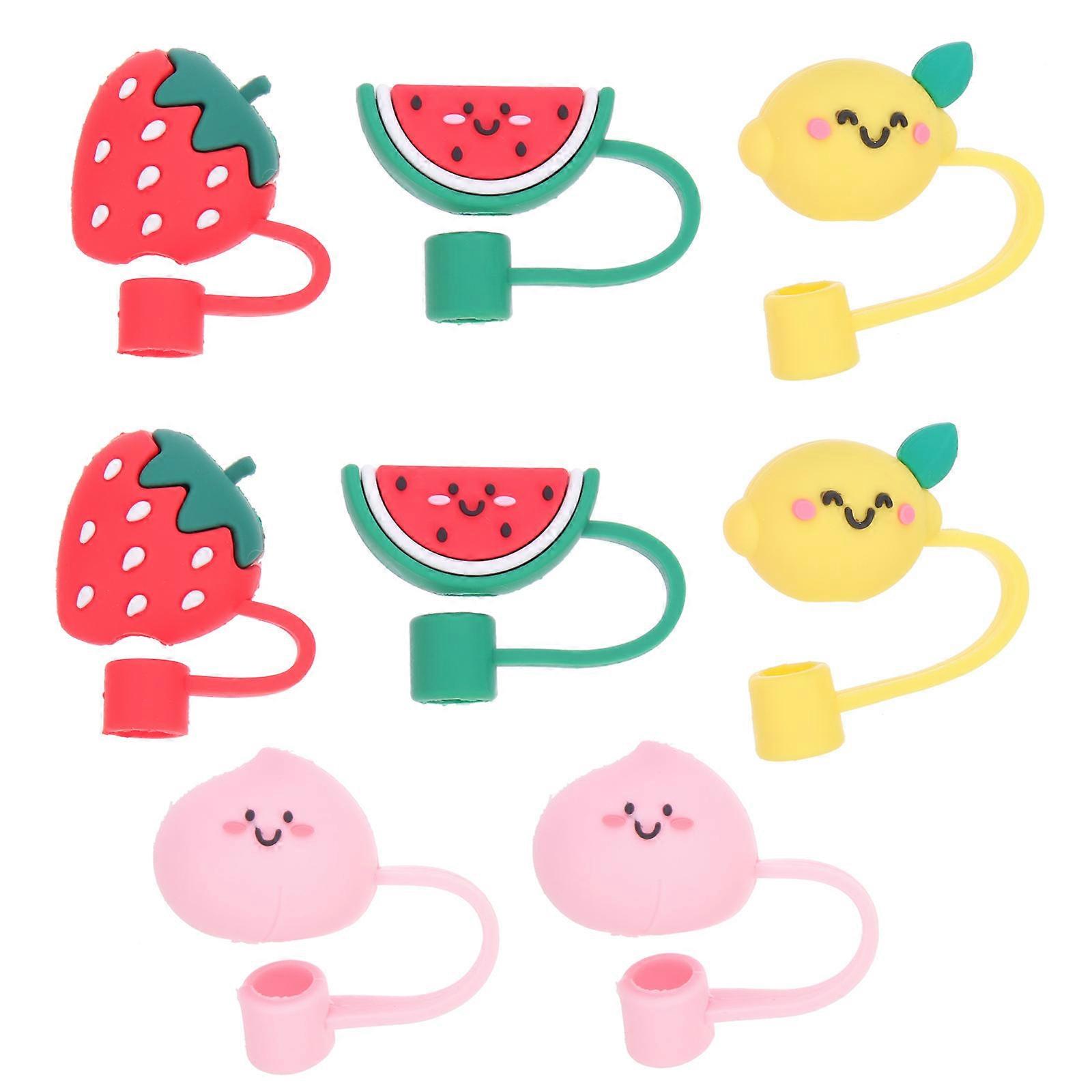 Adorable Silicone Straw Tips Covers for Decoration with Assorted Color Cute Fruit Theme 8pcs