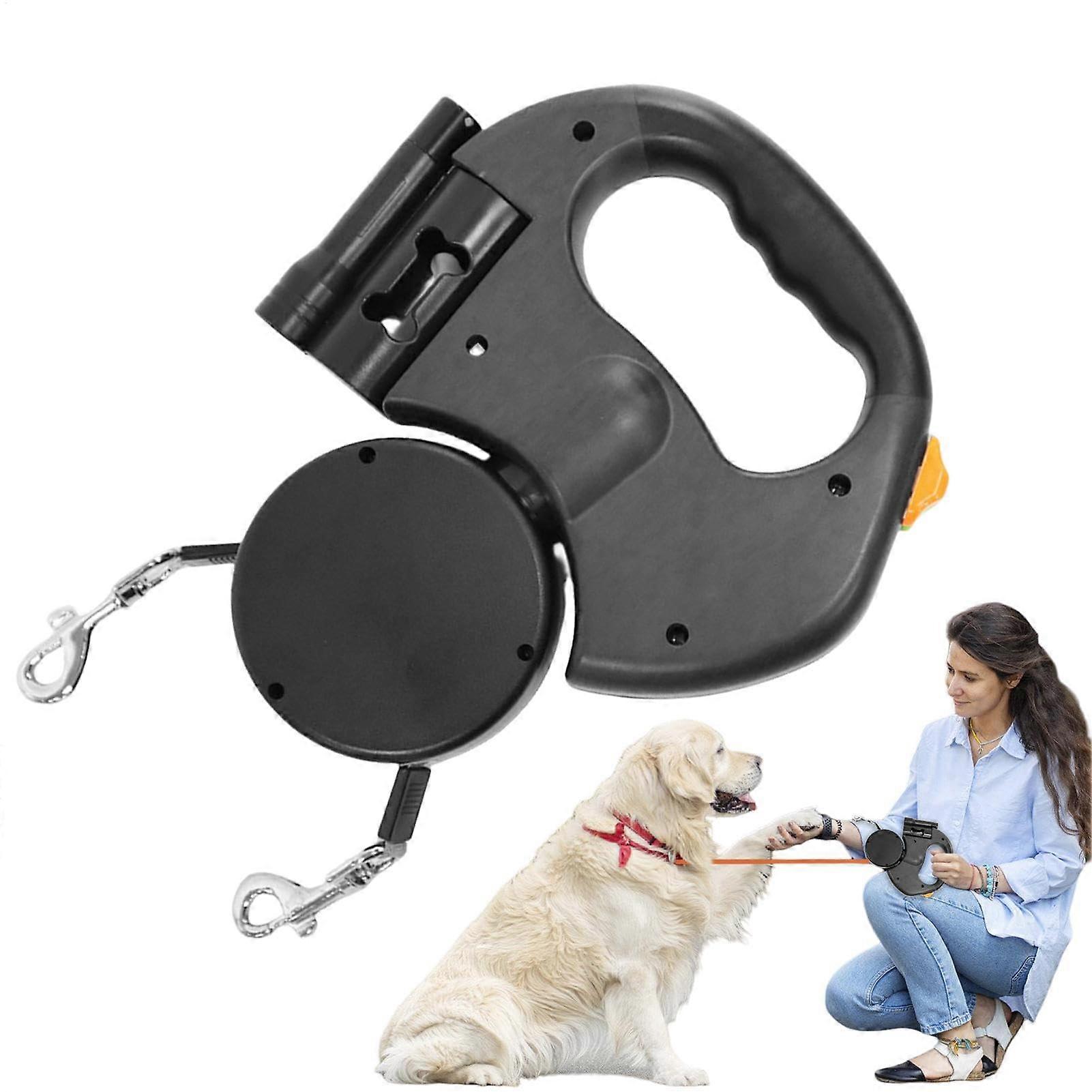 Telescope Dog Leash  WearResistant Dog Leash Reflective Nylon Leash  360Degree Rotatable Double Leash for Pets, Porta Support Leash Black