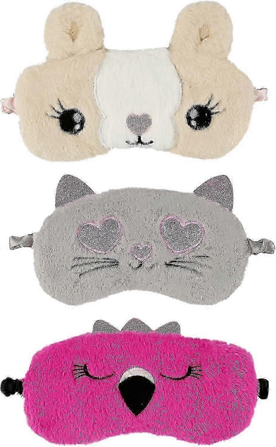 4-Pack Plush 3D Fluffy Animal Eye Masks - Soft Sleep Masks for Kids & Adults - Fun Rest & Relaxation Accessory