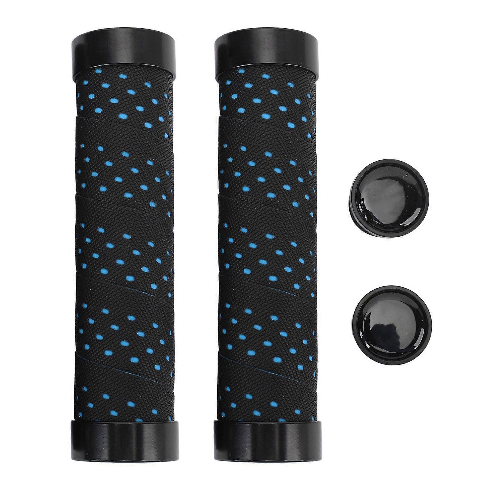 2 Set Cycle Handlebar Grip Set Anti Slip Dual Locking PU Comfortable Cycle Handle Grip Set 22.2mm Black with Blue Base