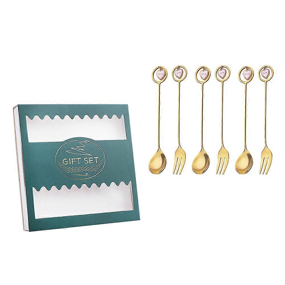 Serving Dessert Forks And Spoons Material For Afternoon Tea Practical Use 6Pcs