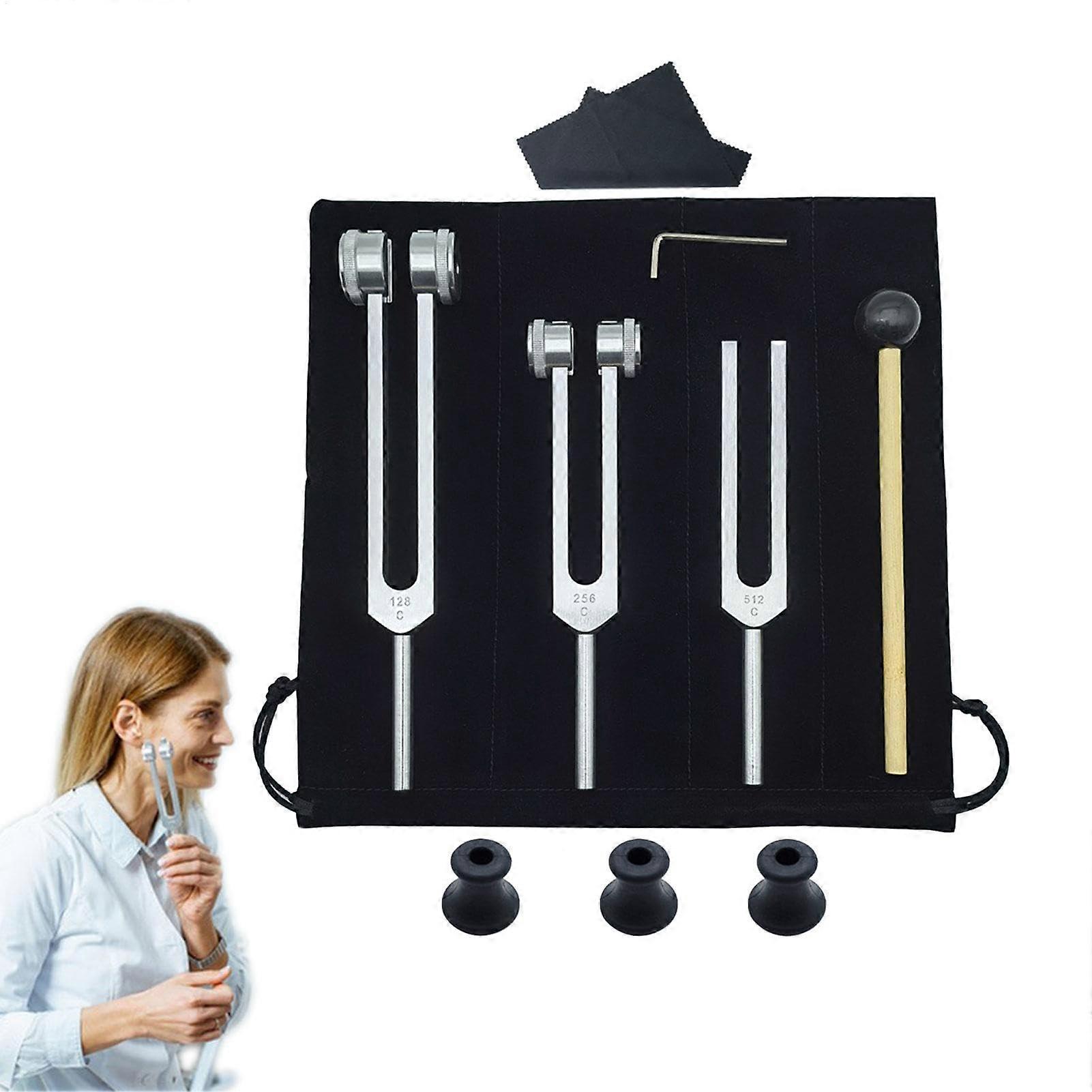Tuning Fork Chakra Vibration Set 128Hz 256Hz 512Hz Aluminium Alloy with Bag