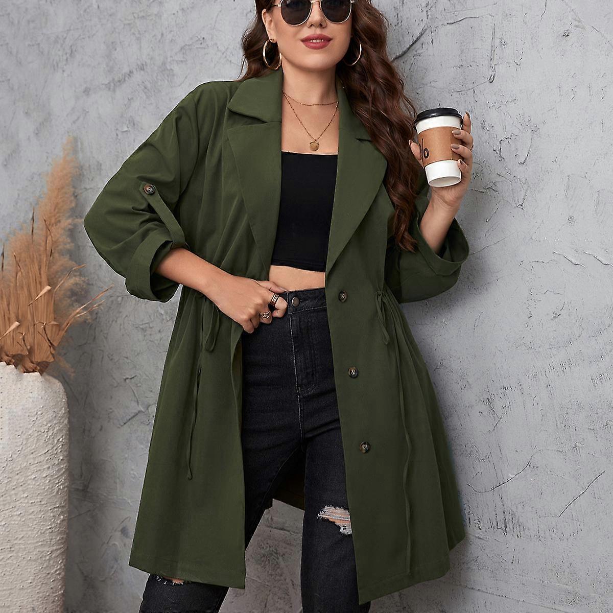 Autumn Women's Temperament Simple Wind Suit Collar Medium-length Solid Color Plus Size Jacket
