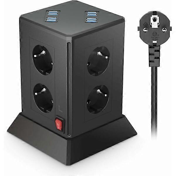 8-Way Power Strip with USB Multiple Outlets 8 USB Ports 8 Outlets 2 Switches Overload Protection Black