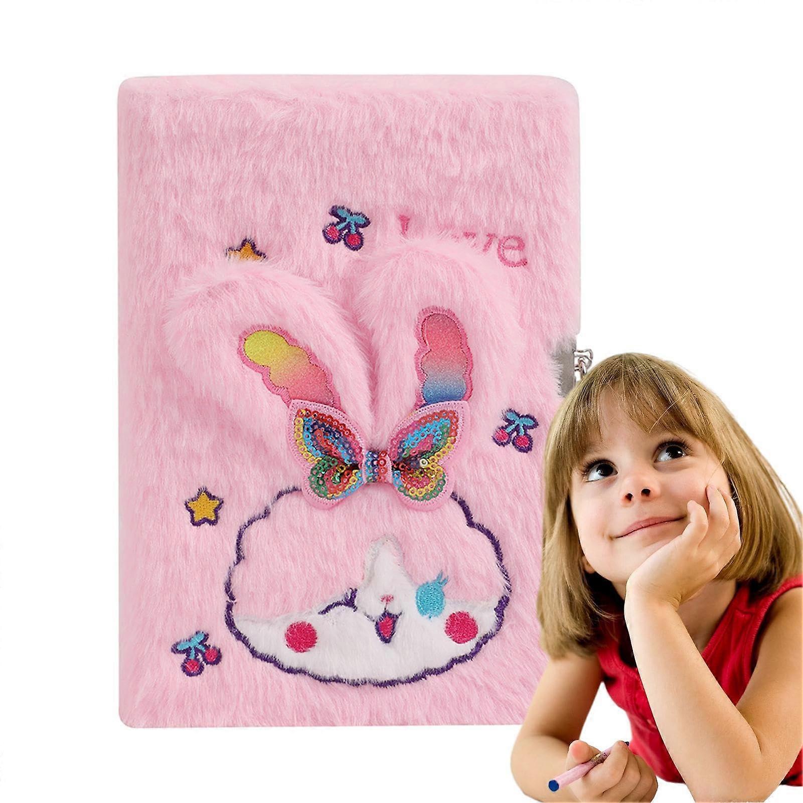 Secret Diary with Lock for Kids, Plush Rabbit Design, Lockable Children's Journal, Cute Rabbit Notebook for Girls