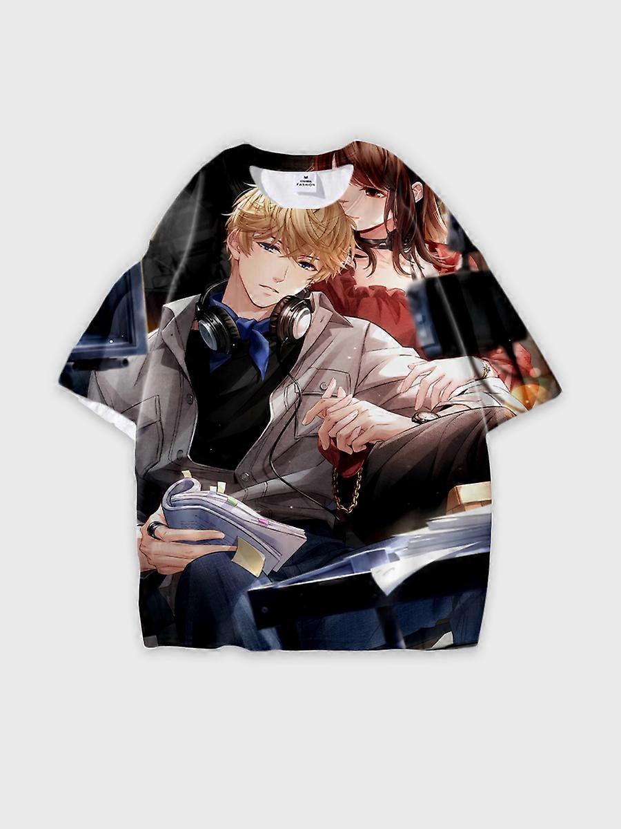 Camiseta cuello redondo Role Pattern manga corta suelta E3744