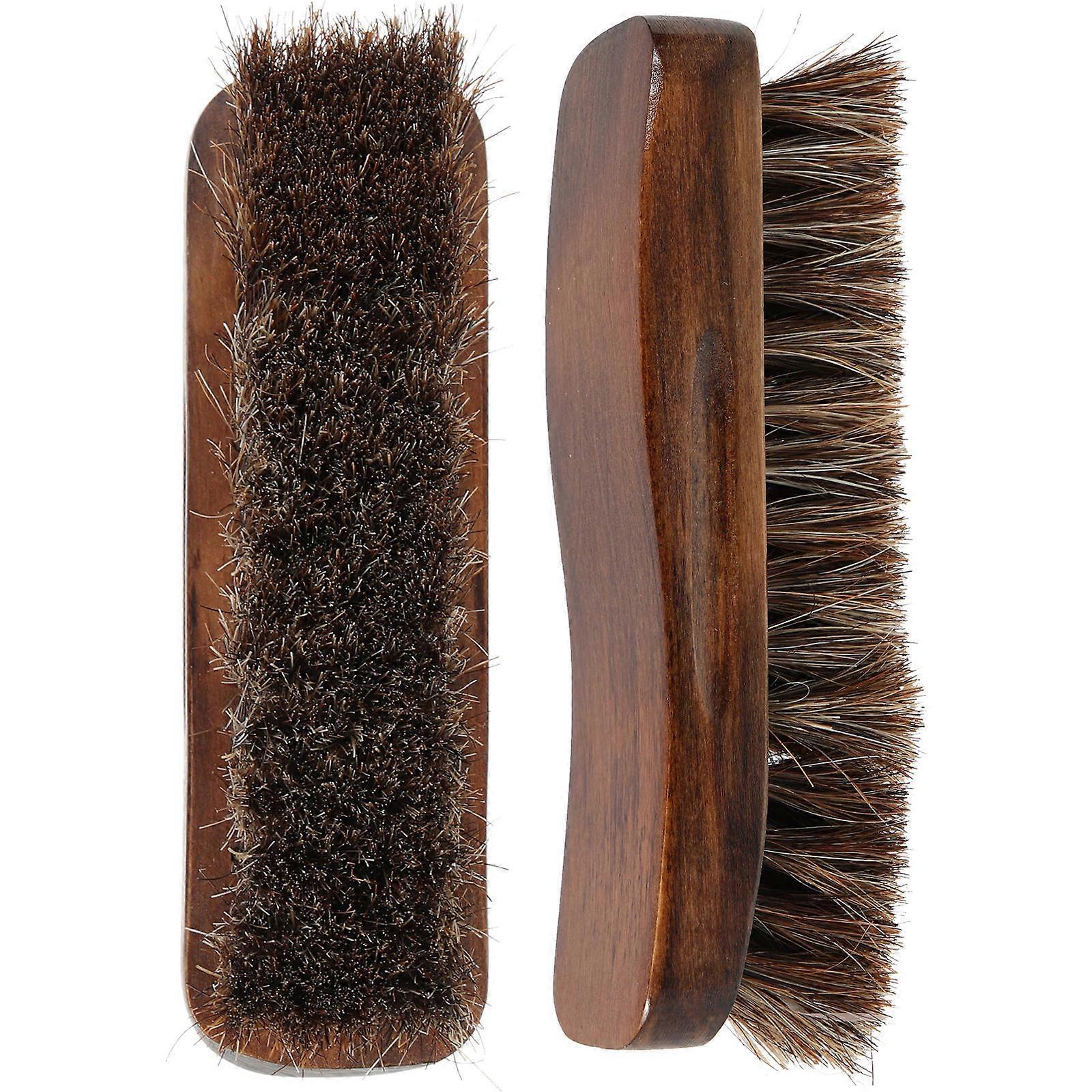 Portable Horse Hair Shoe Cleaning Brush with Ergonomic Handle 2 Pack, Polishing Tool for Boots, Sneakers