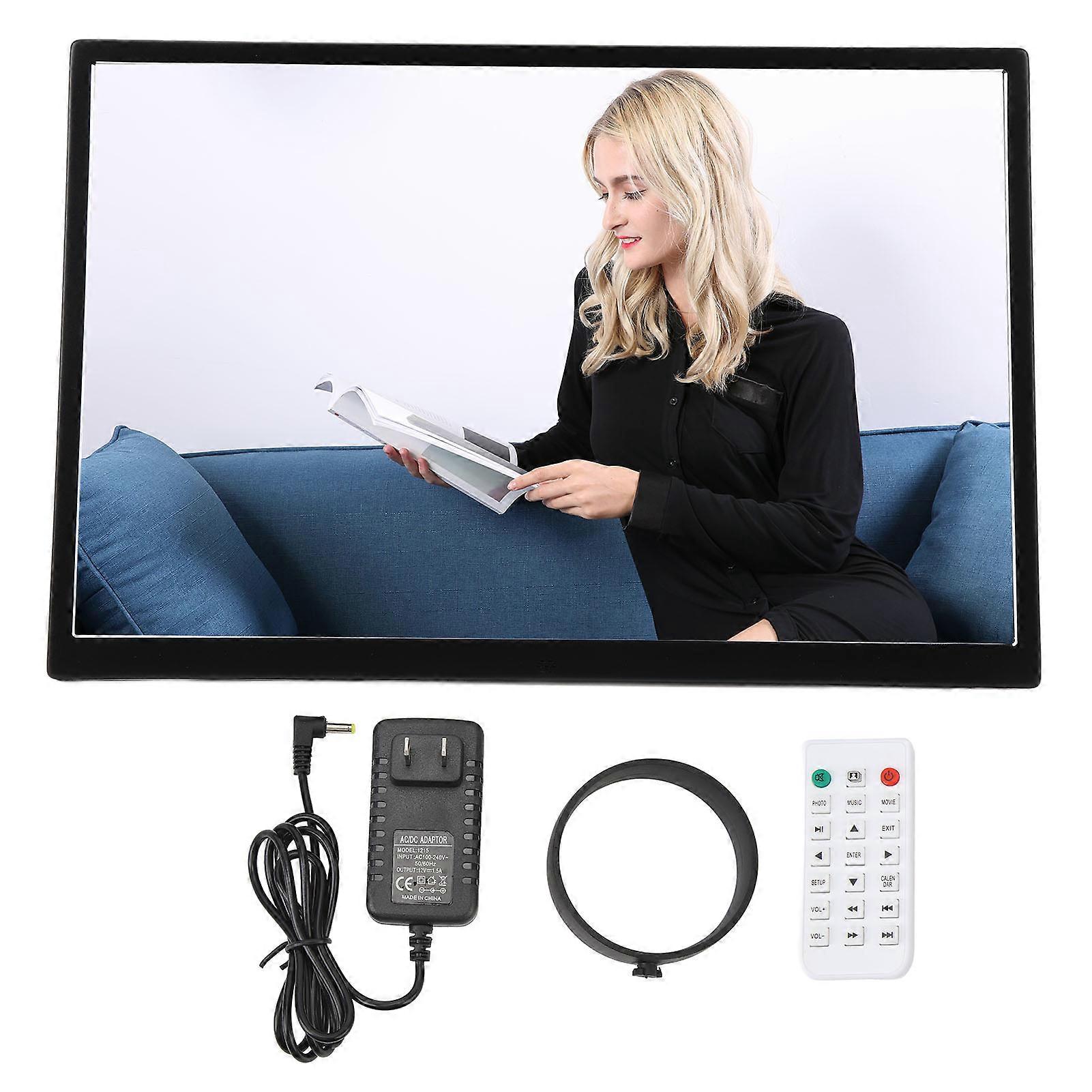17in Digital Photo Frame Black Ultra Thin 1440x900 1080P Video Photo Music Calendar Remote Control Electronic Album 100‑240V US Plug