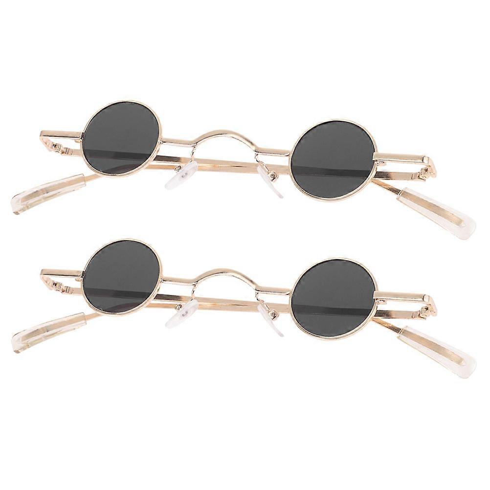 Retro Sunglasses for Women and Men Lightweight Golden Frame AC and Metal Material 2 Pairs Small Round Size
