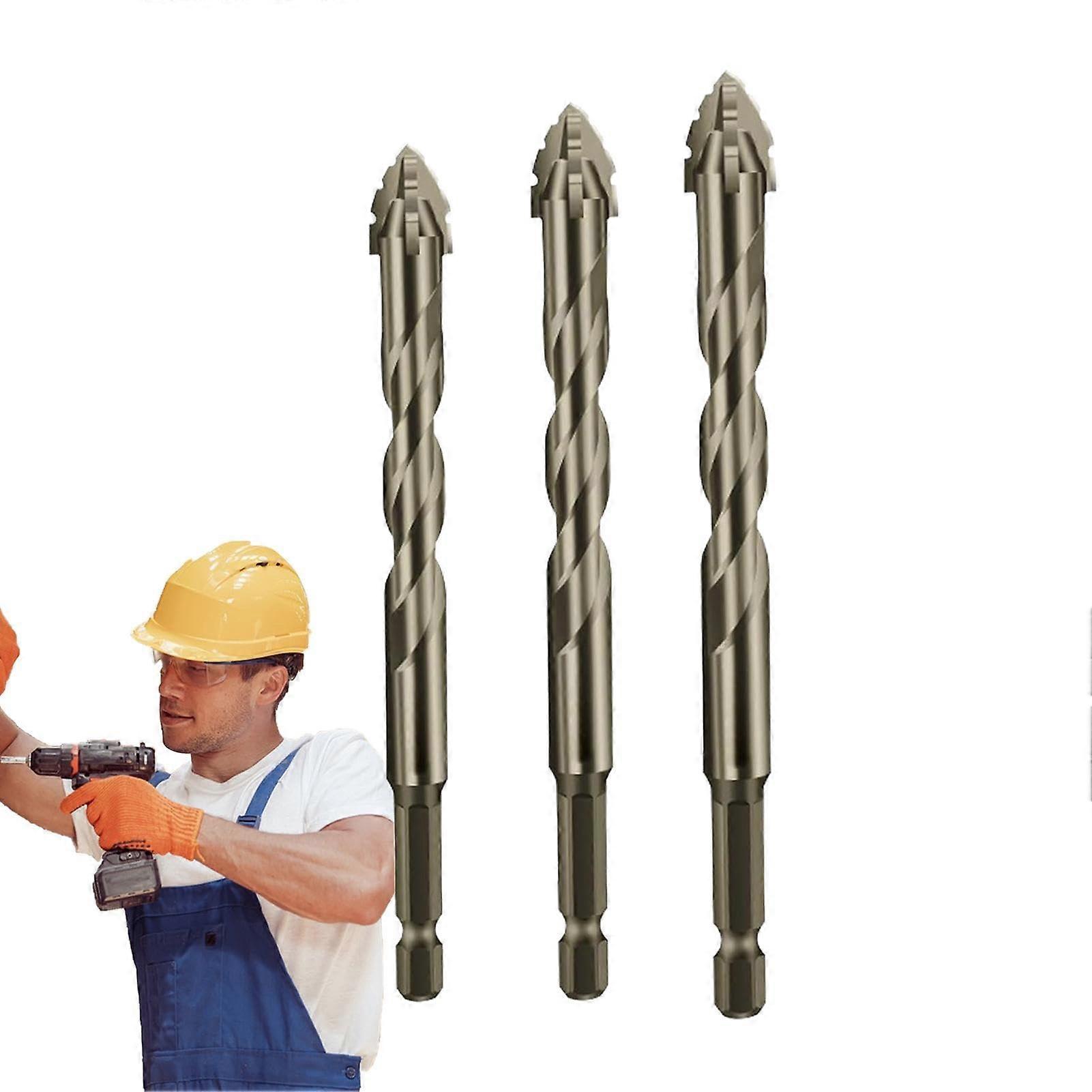 Eccentric Drill Bit Set High-Tensile Steel Four-Edged Sawtooth Four-Flute Drill Bit Set 6/8/10 mm Concrete and Glass