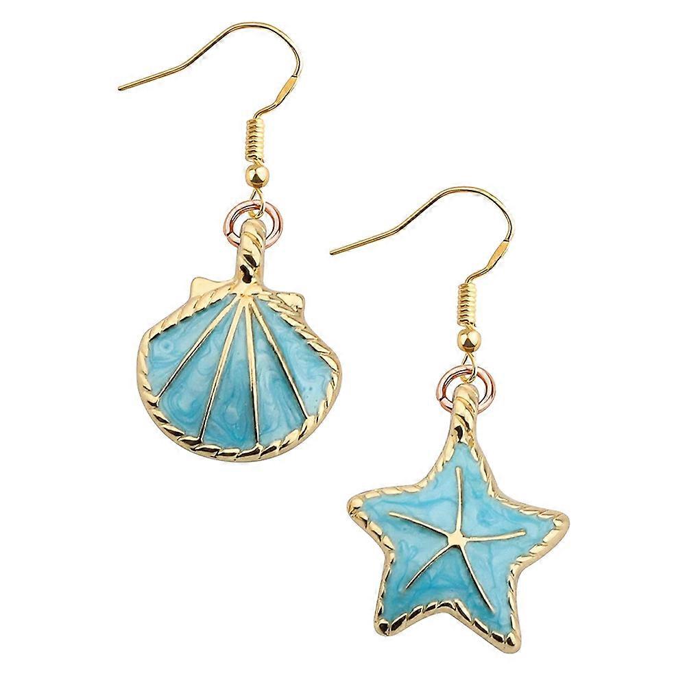 Asymmetric Earrings with Shell and Star Design Decorative Summer Ear Studs Made of Metal Assorted