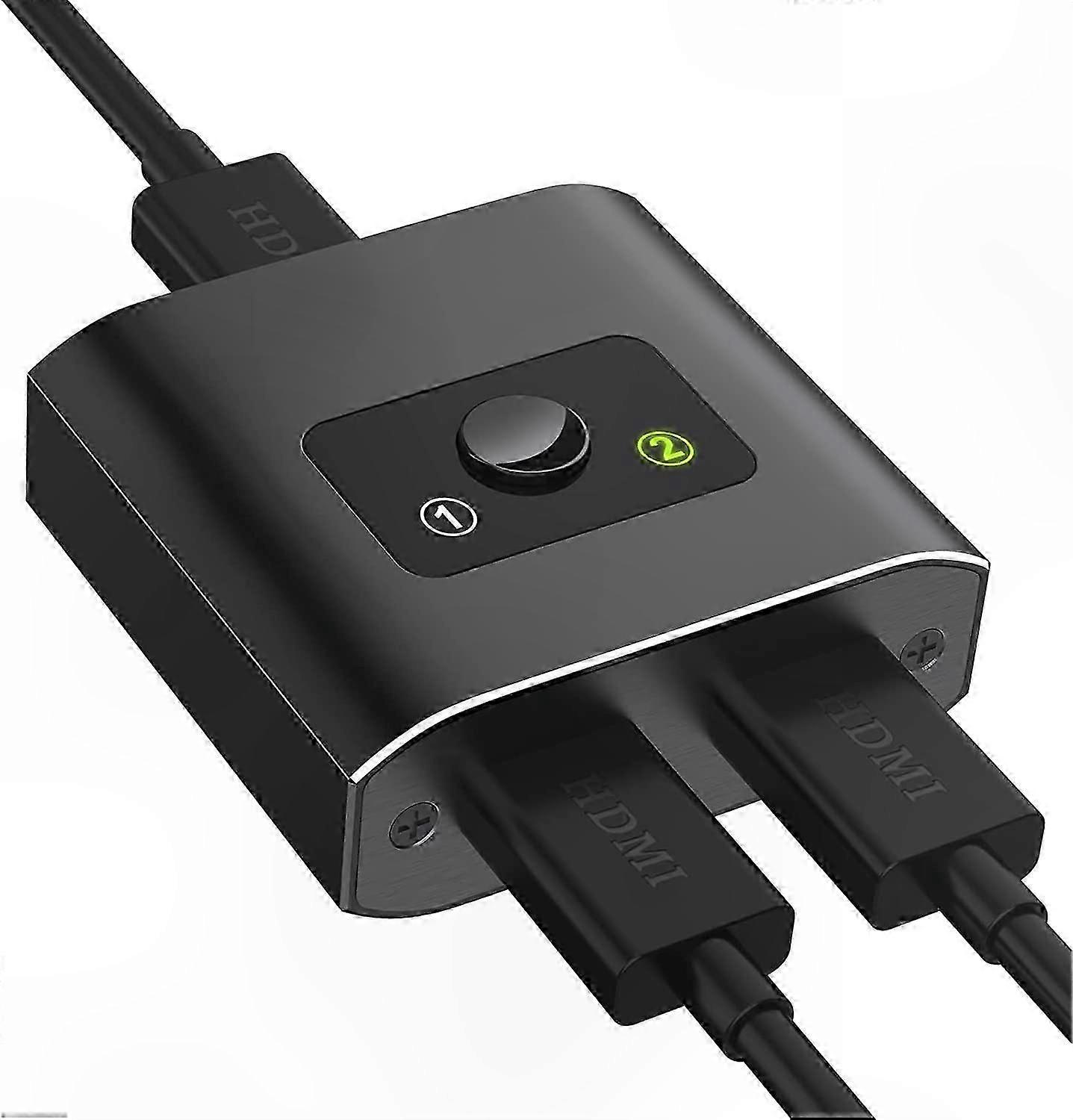 4K HDMI Switcher 2-In-1-Out Aluminum Bidirectional Splitter, Supports 3D 1080P for Gaming Consoles and HDTVs