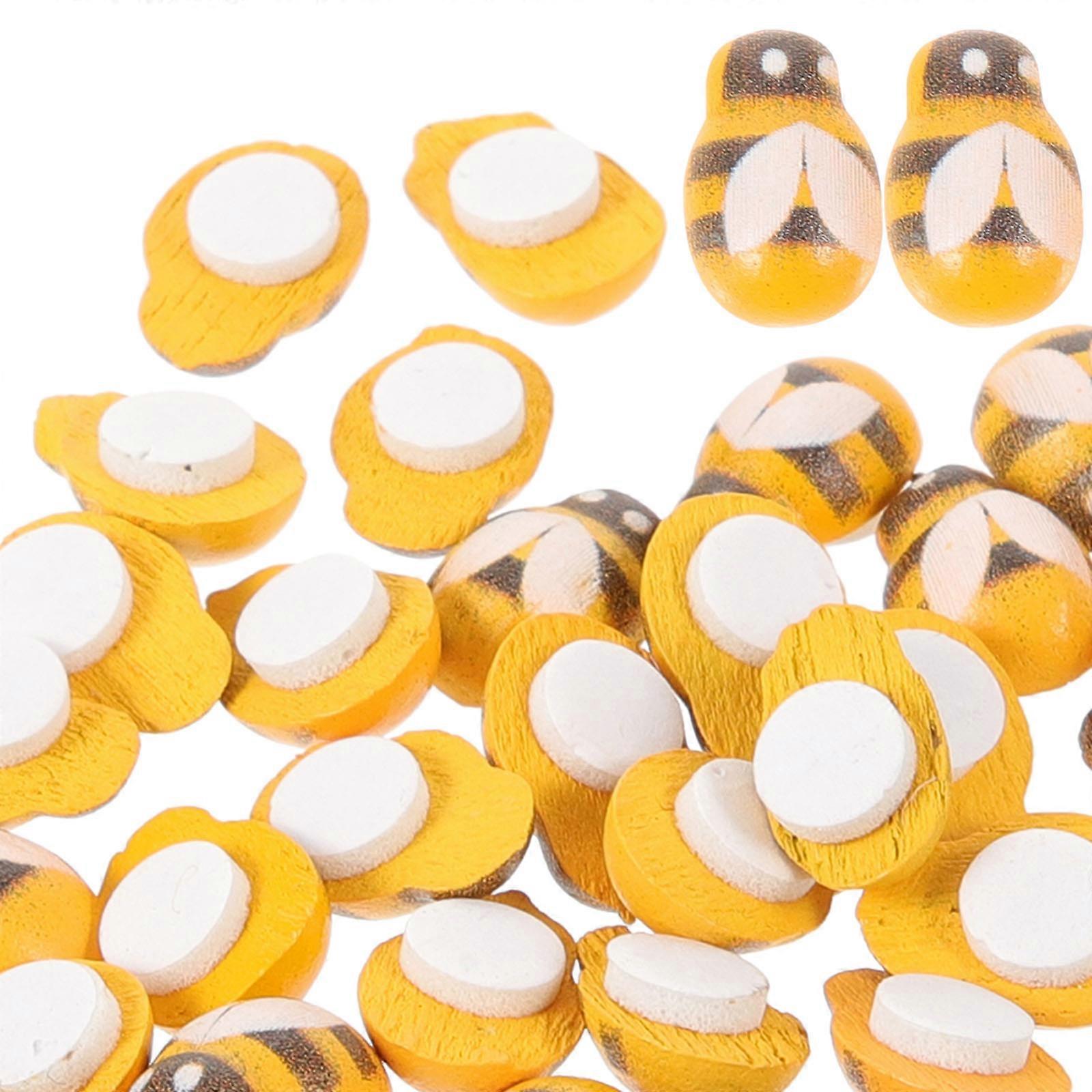 100pcs Golden Wooden Bee Shaped Charms for Decor DIY Phone Case Crafts