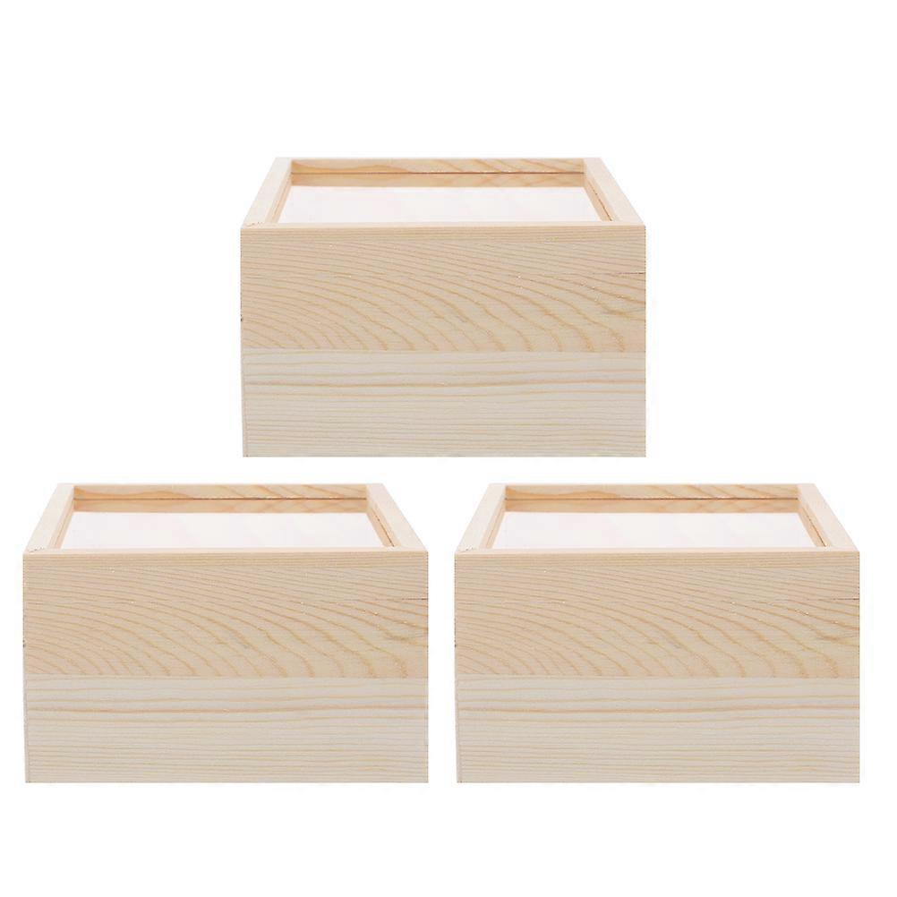 Storage Boxes with Lids Wooden Jewelry Box for Office Use Simple Design 12.00X12.00X8.00CM 3Pcs