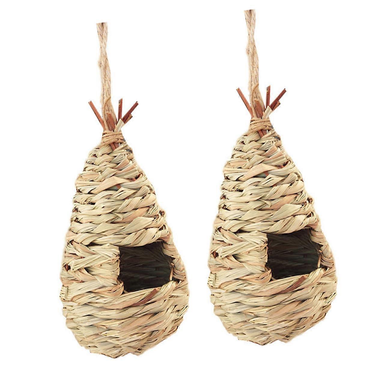Pack of 2 Bird Nest Made of Straw Hanging Large Product Kit Accessories Woven Decorative Straw Nest for Birds Bird Nest Weaving Wood