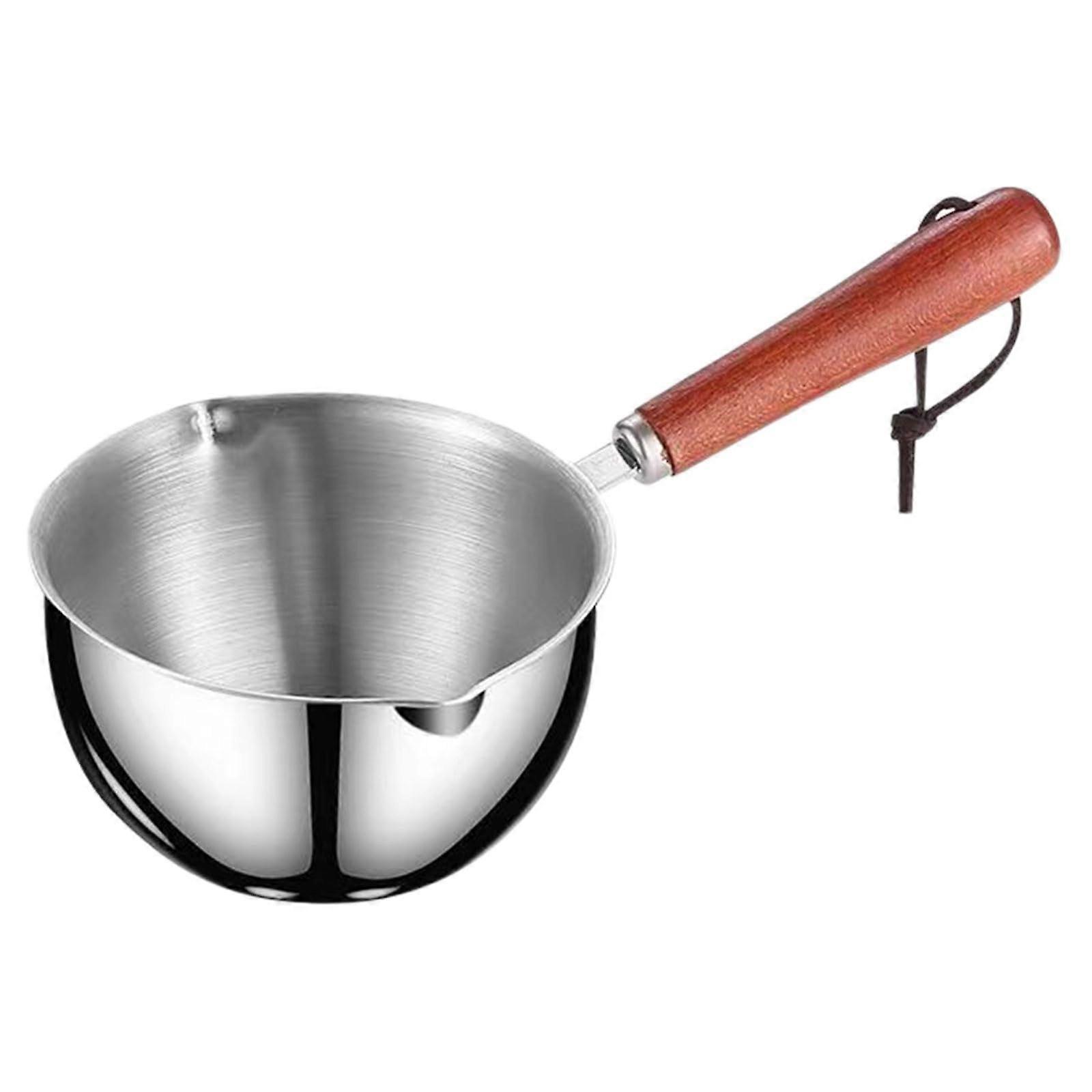 Stainless Steel Butter Warmer Pot with Wooden Handle, Chocolate Melting Pot