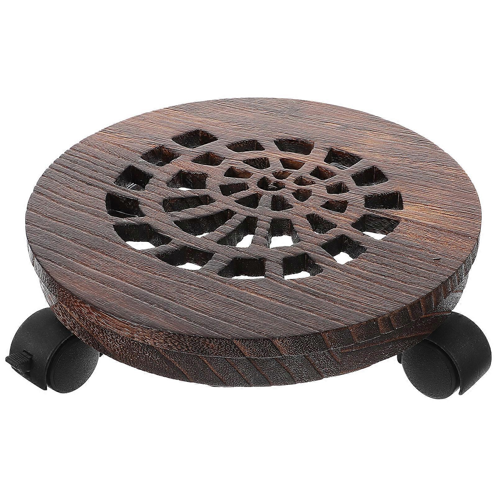 Coffee Wood Plant Stand with Wheels for Storage Round Flowerpot Tray with Water Tray 16.5 inches