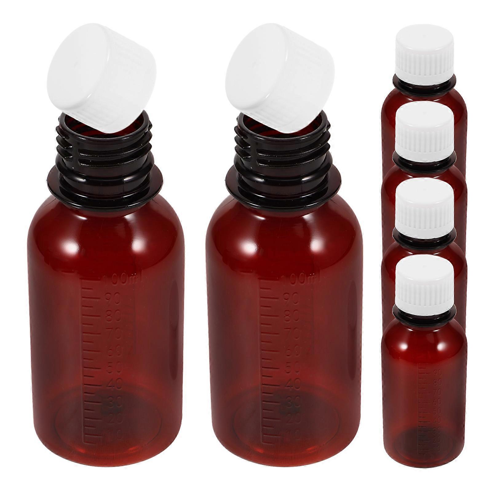 Brown PET Medicine Bottle with Cap for Storage Use 100ml Set of 6 Travel Containers