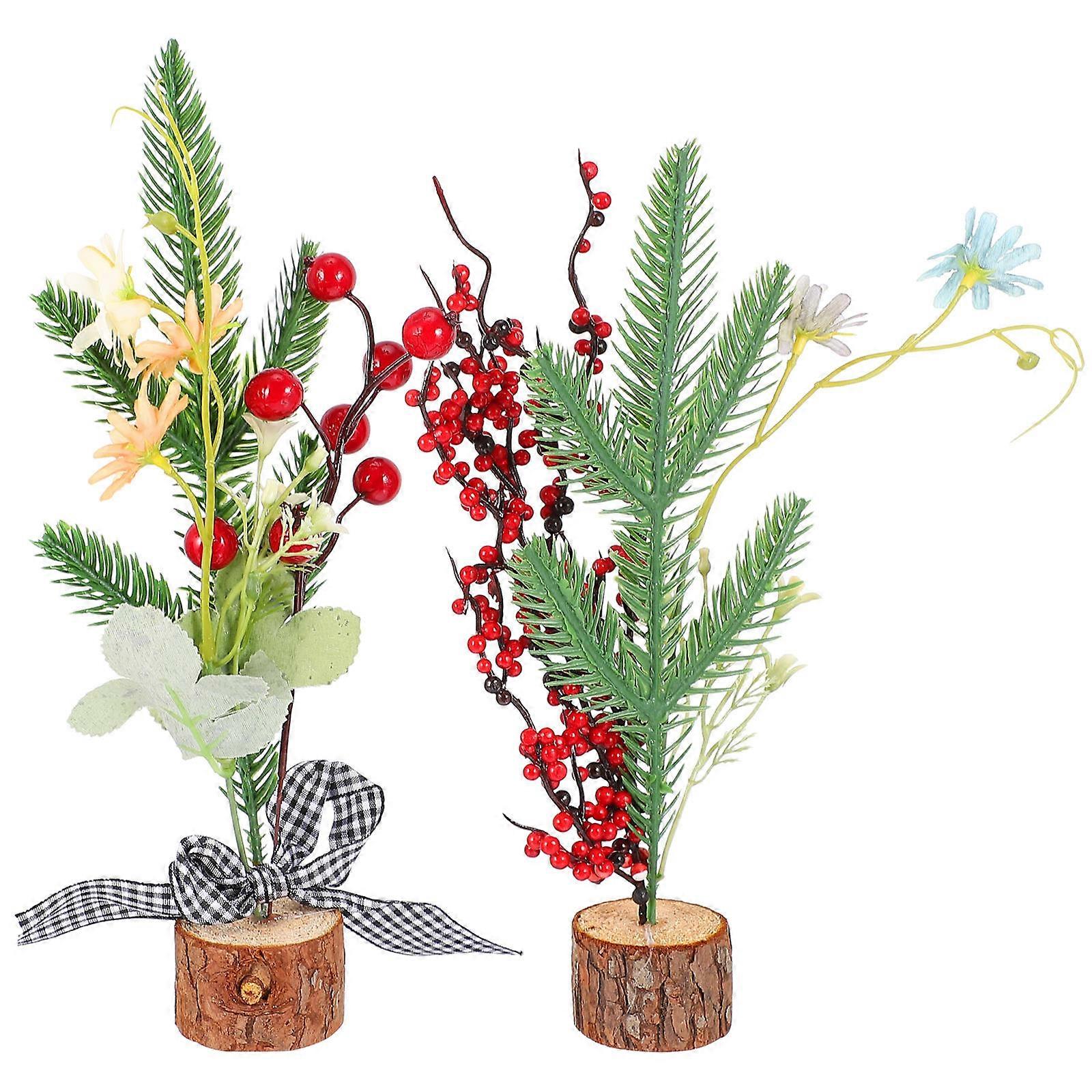 Artificial Mini Tree For Office Decor 11x2x1.2in Festival Table Decoration Suitable For Families 2Pcs