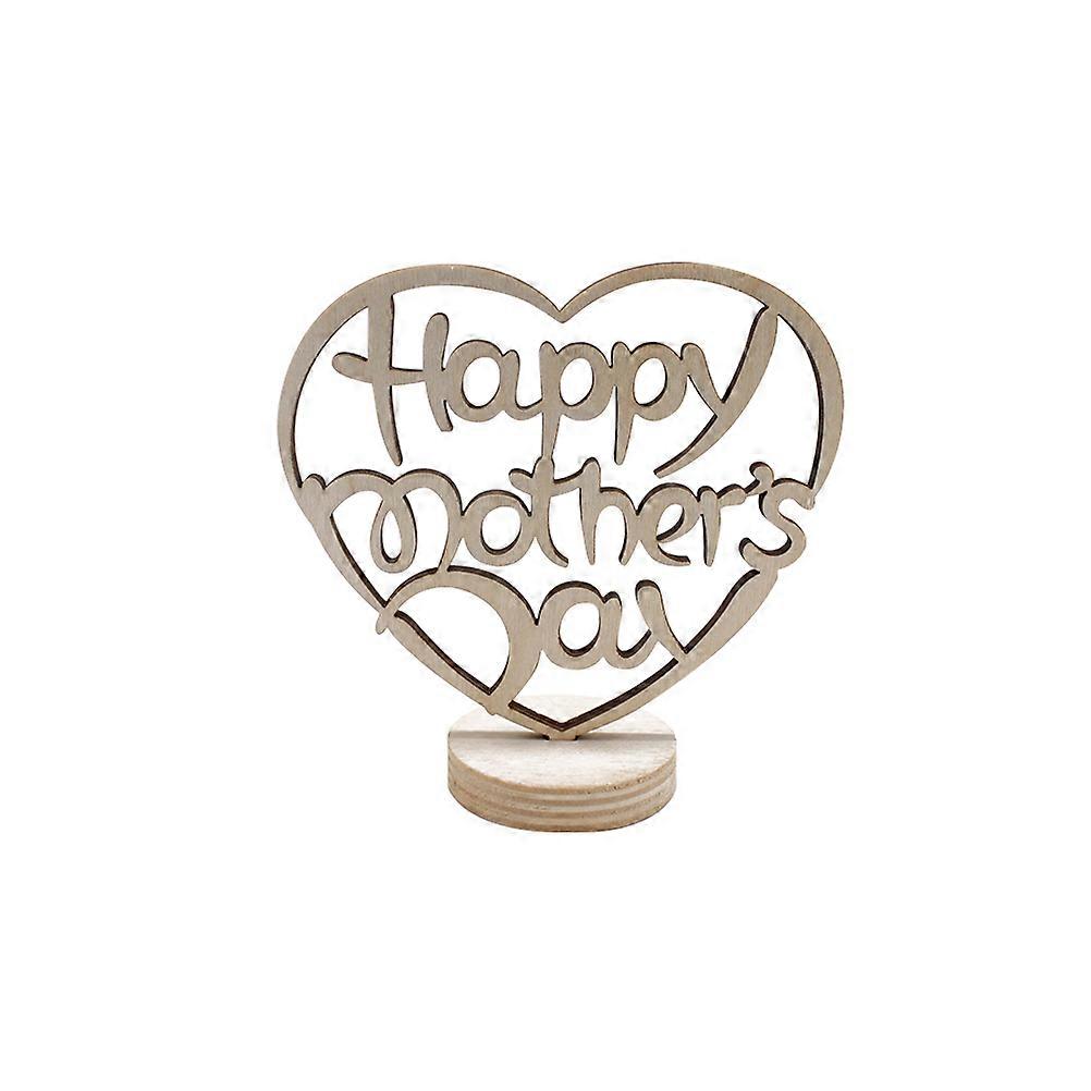 4Pcs Heart Shaped Mother's Day Embellishments Wooden Ornament For Garden Display Woodcraft Decoration