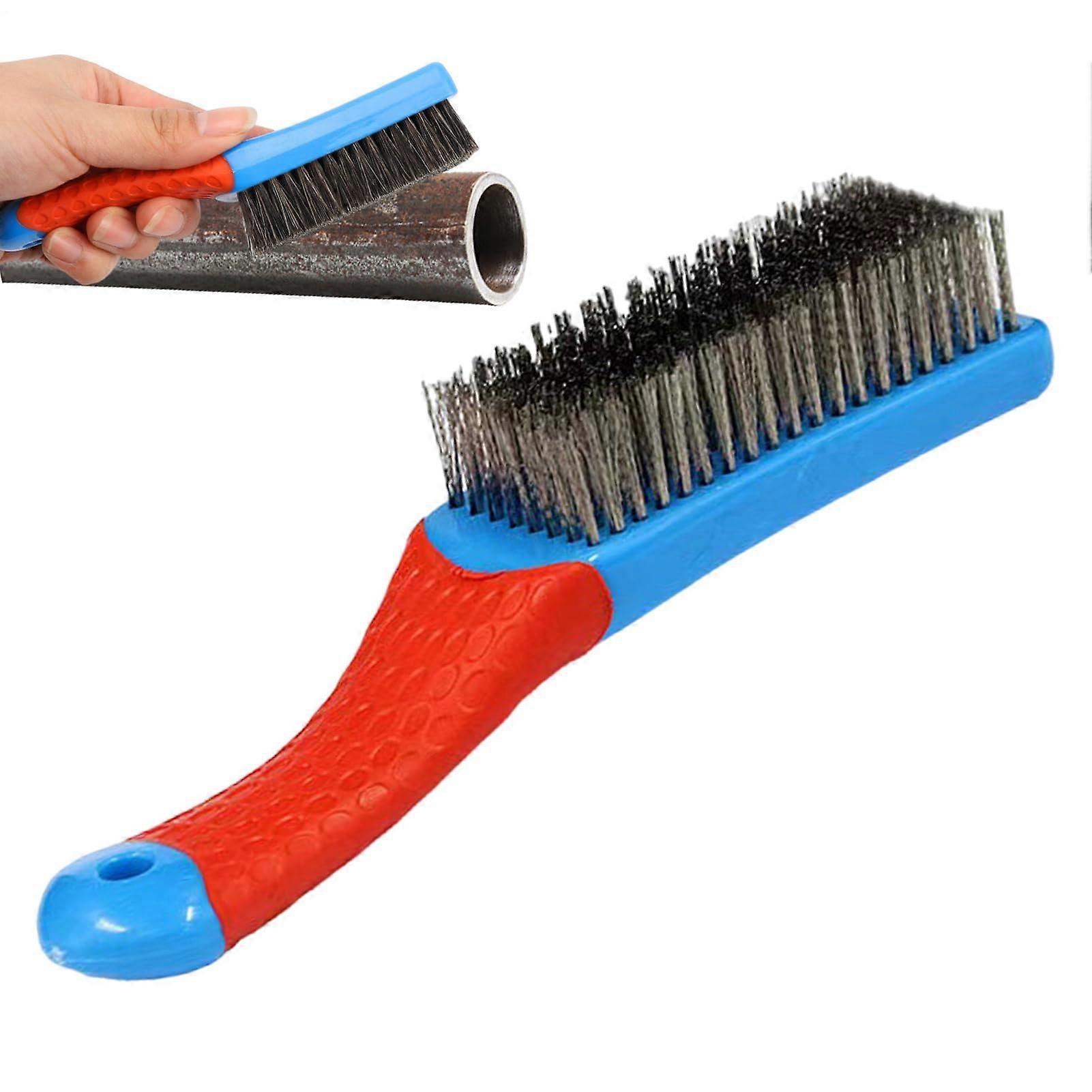 Wire Brush for Rust Removal with Hard and Soft Bristles, Small Steel Cleaning Tool for Metal Surface