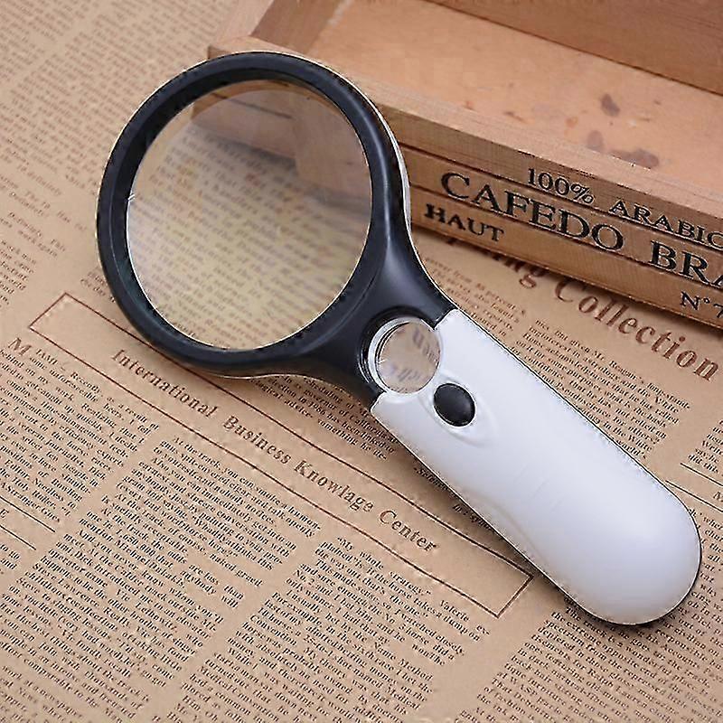 Magnifying Glass with 3 LED Lights, Handheld Illuminated Magnifier 3x 45x Magnification for Elderly Children - White and Black