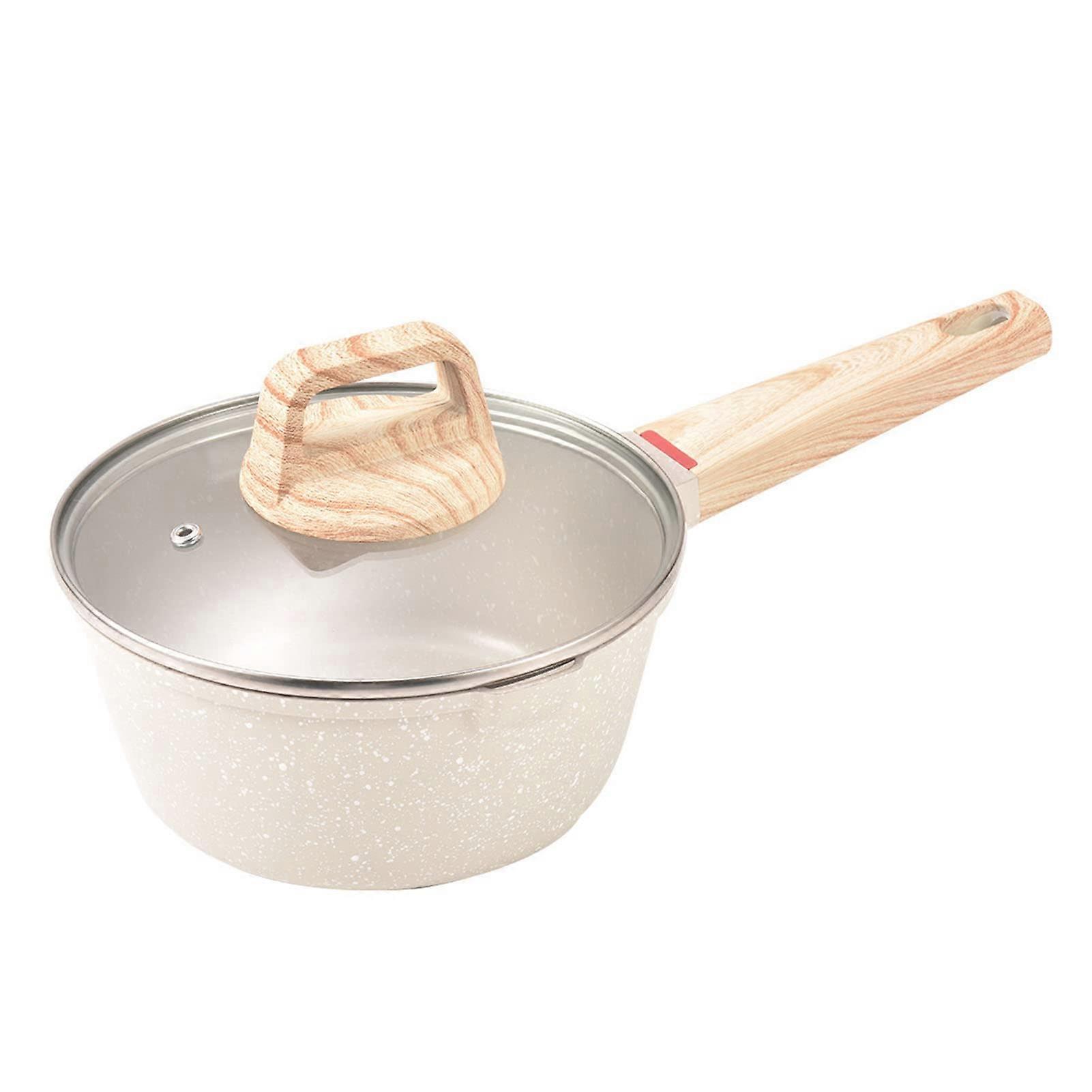 NonStick Saucepan Set with Lid, 18 cm Small Soup/Milk Pot with Pourer and Wooden Handle for Ramen, Tempura, Milk for Cooking in the Kitchen