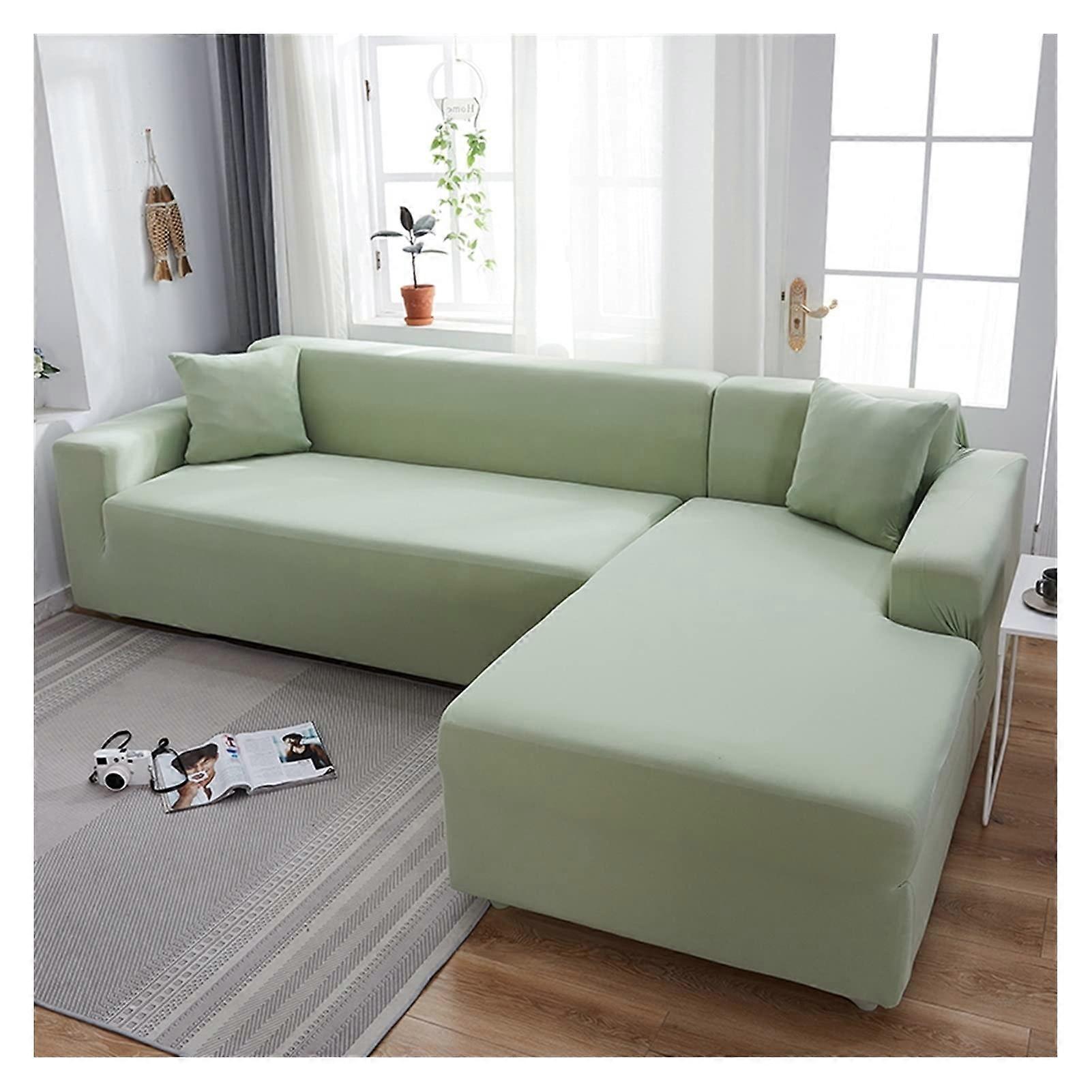Corner Sofa Covers Elastic Slipcovers Stretch Fit L Shaped Sofa (Lemon Green, 3seater)