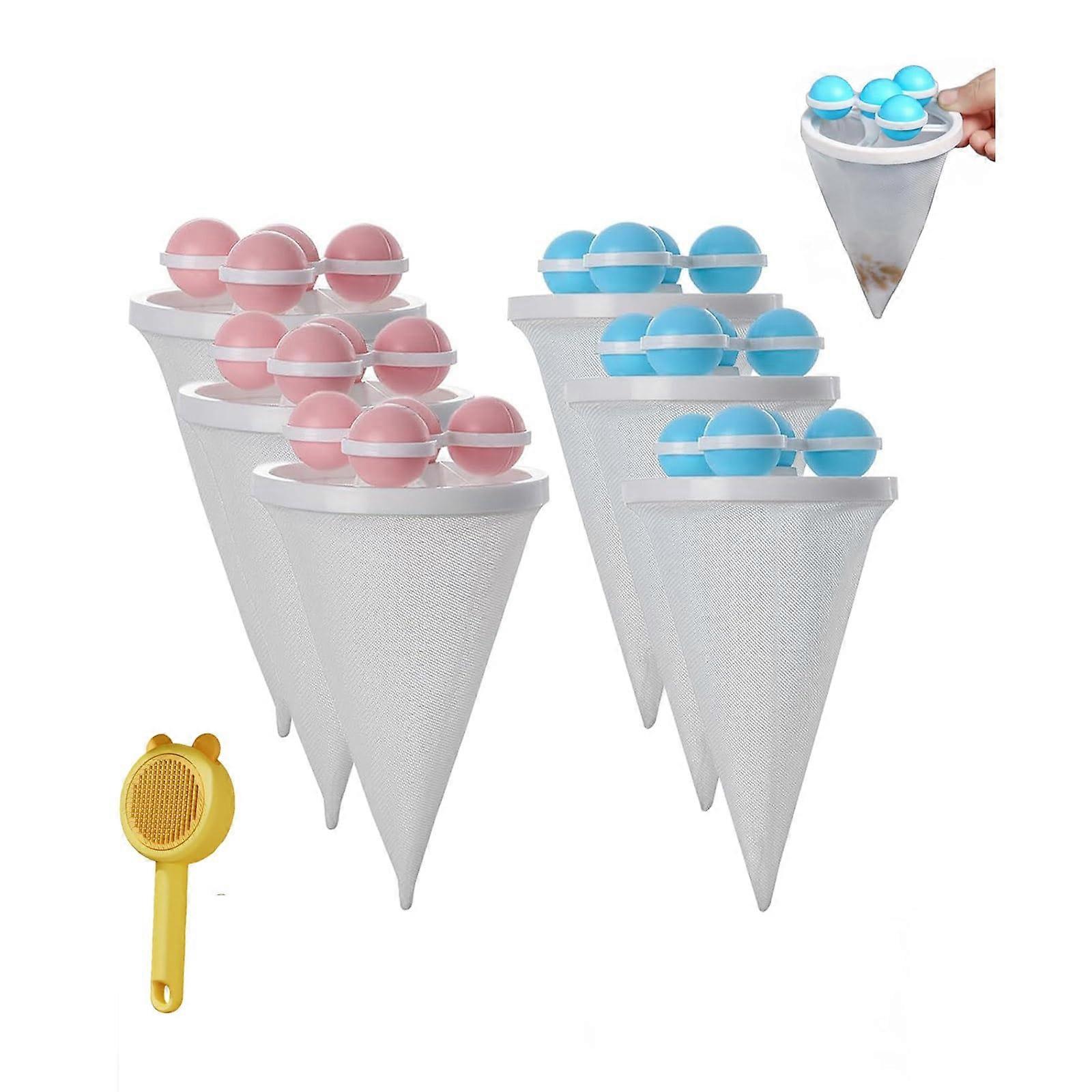 Pet Hair Remover For Laundry 6Pcs Floating Paw Cat Brush Mesh Filter Washer Trap Net Pouch Bag Blue 2Pc