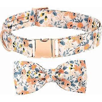 Dog Collar with Detachable Bow Tie, Trendy Pattern Dog Training Collar, Cotton Dog Adjustable Collar with Breathable Bow Tie Collar for Small Medium L