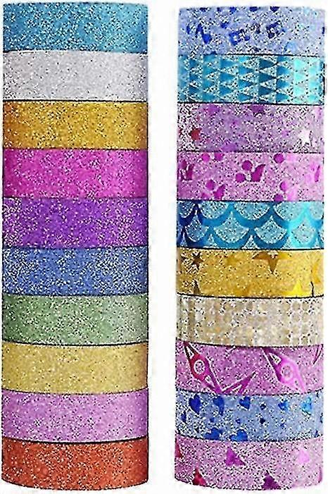 Decorative Glitter Washi Tape in Assorted Colors, 20 Rolls for Crafting and Scrapbooking