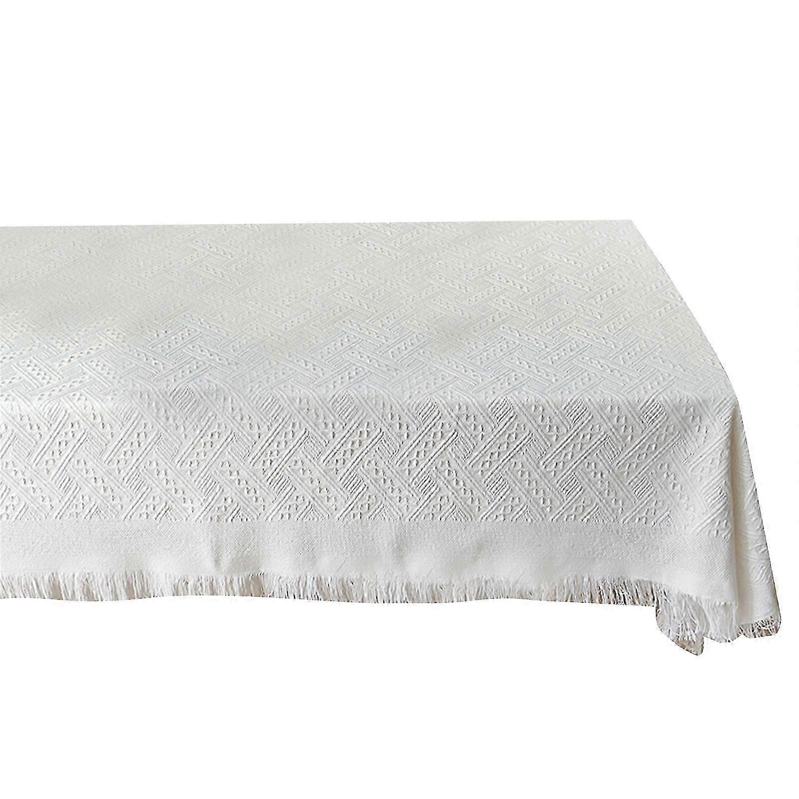 Solid Color Tassels Tablecloth Cotton Linen Dustproof Shrinkproof Table Cover for Kitchen