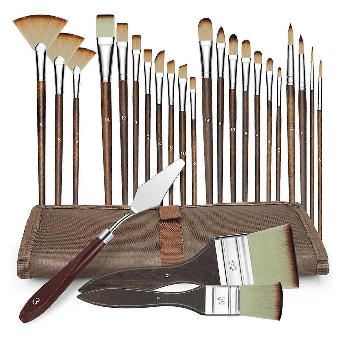 25 PCS Acrylic Paint Brush Set, Synthetic Brushes for Acrylic Oil Watercolor Gouache Canvas Ceramic