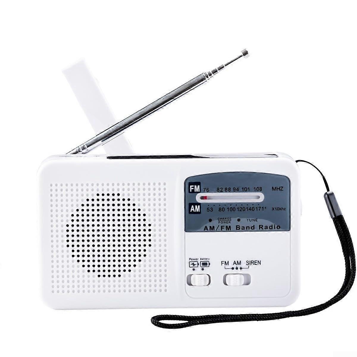 Portable Hand Crank Solar Radio With LED Flashlight And Mobile Phone Charging Emergency Weather Alert System White