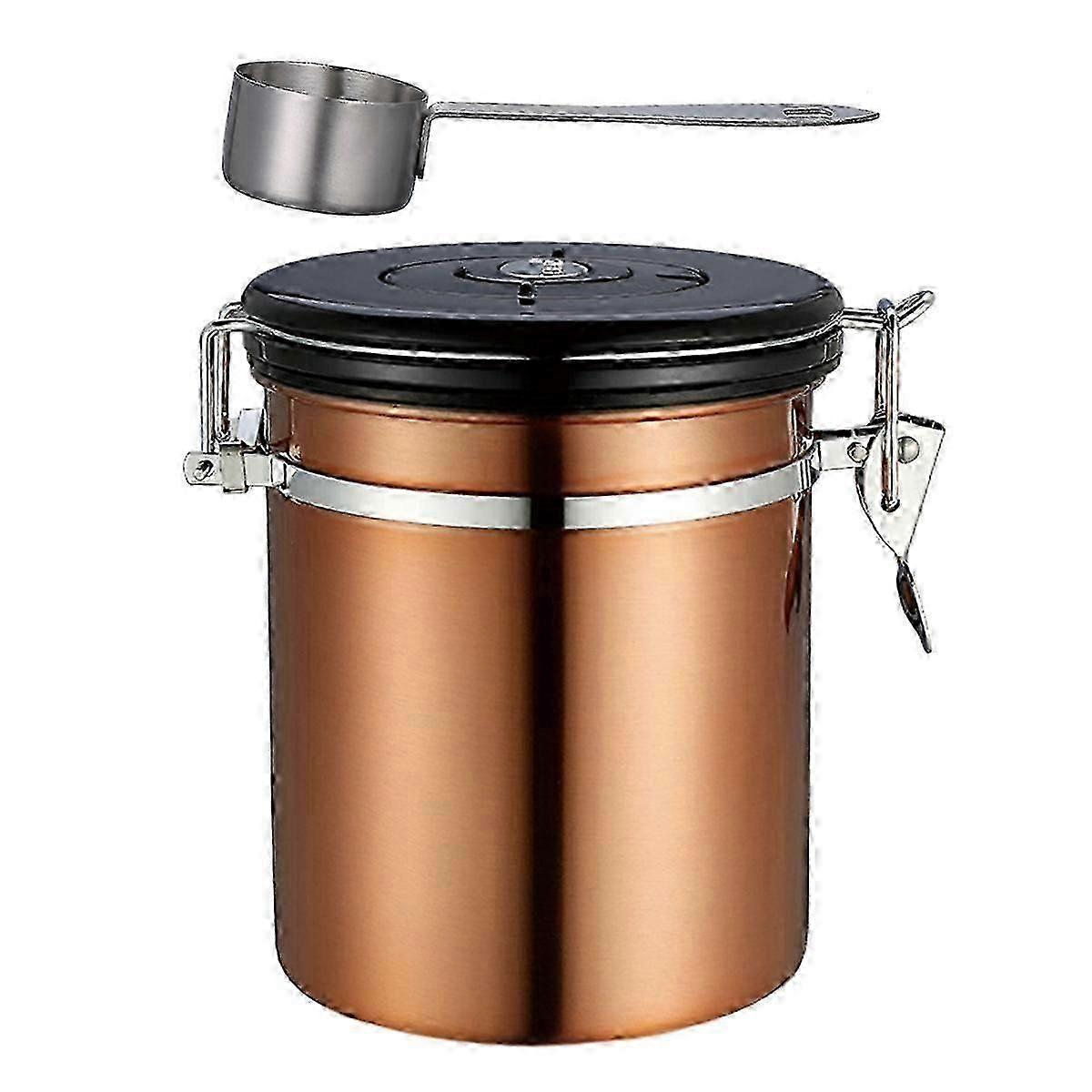 1.5L Bronze Stainless Steel Airtight Coffee Container with Date Tracking For Coffee, Vacuum Sealed Airtight Container, Coffee Jar 1500ML, Coffee Groun