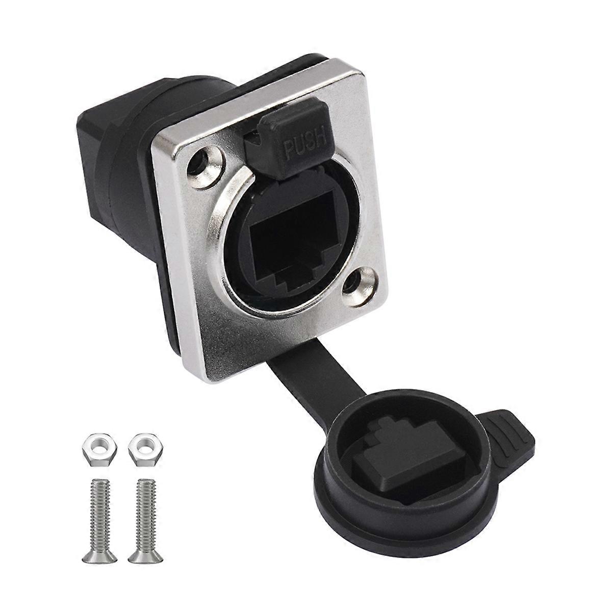 RJ45 Waterproof Network Connector with Rubber Cover D Type Panel Mount Socket RJ45 Ethernet Connector 90 Degree