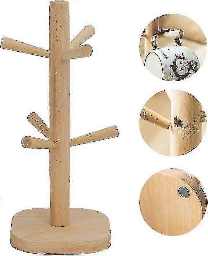 Wooden Cup Tree, Cup Holder Kitchen Cup Holder with Non-Slip Base C...