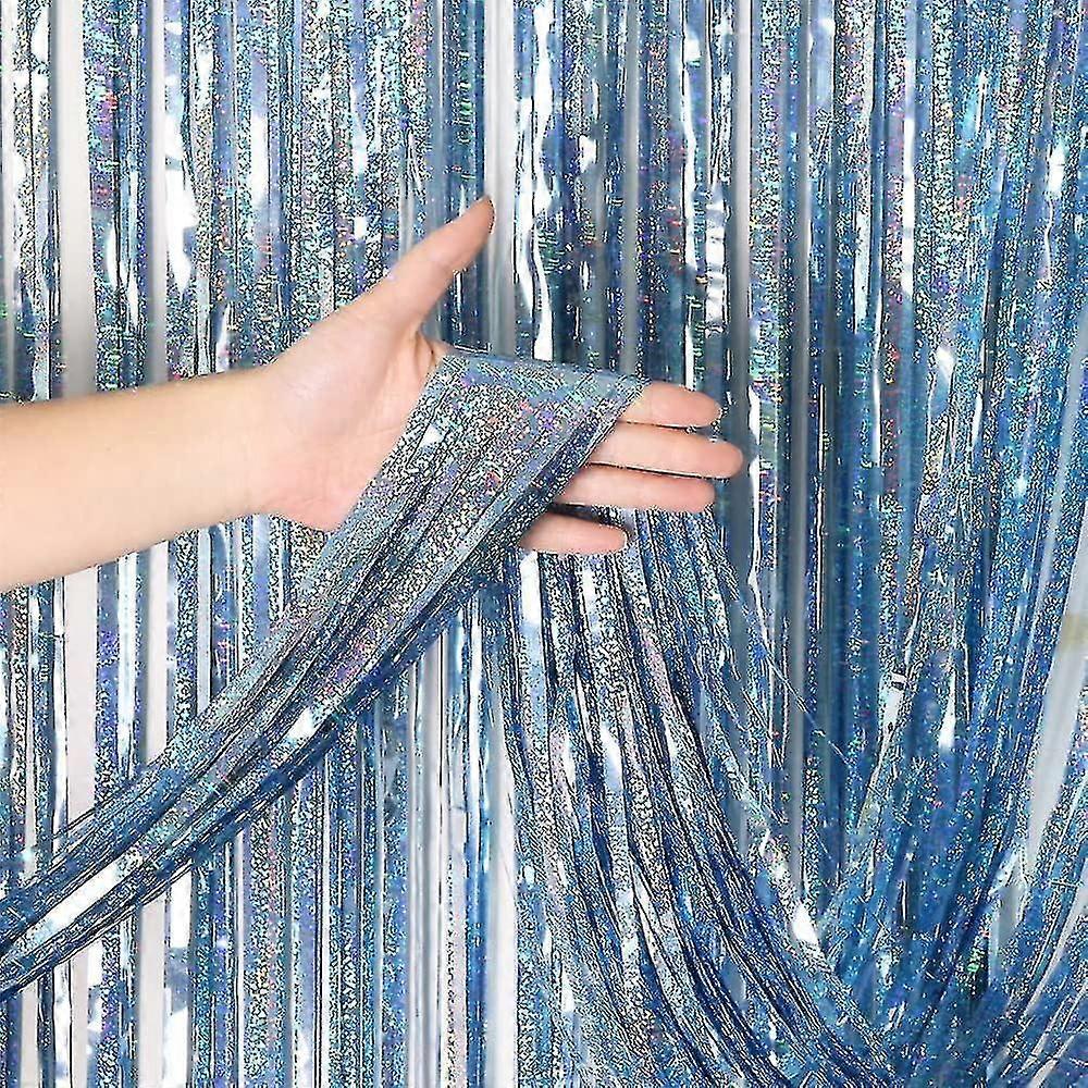 Pieces 1x2.5m (Blue) Metallic Fringe Curtain Shiny Foil Fringe Curt...