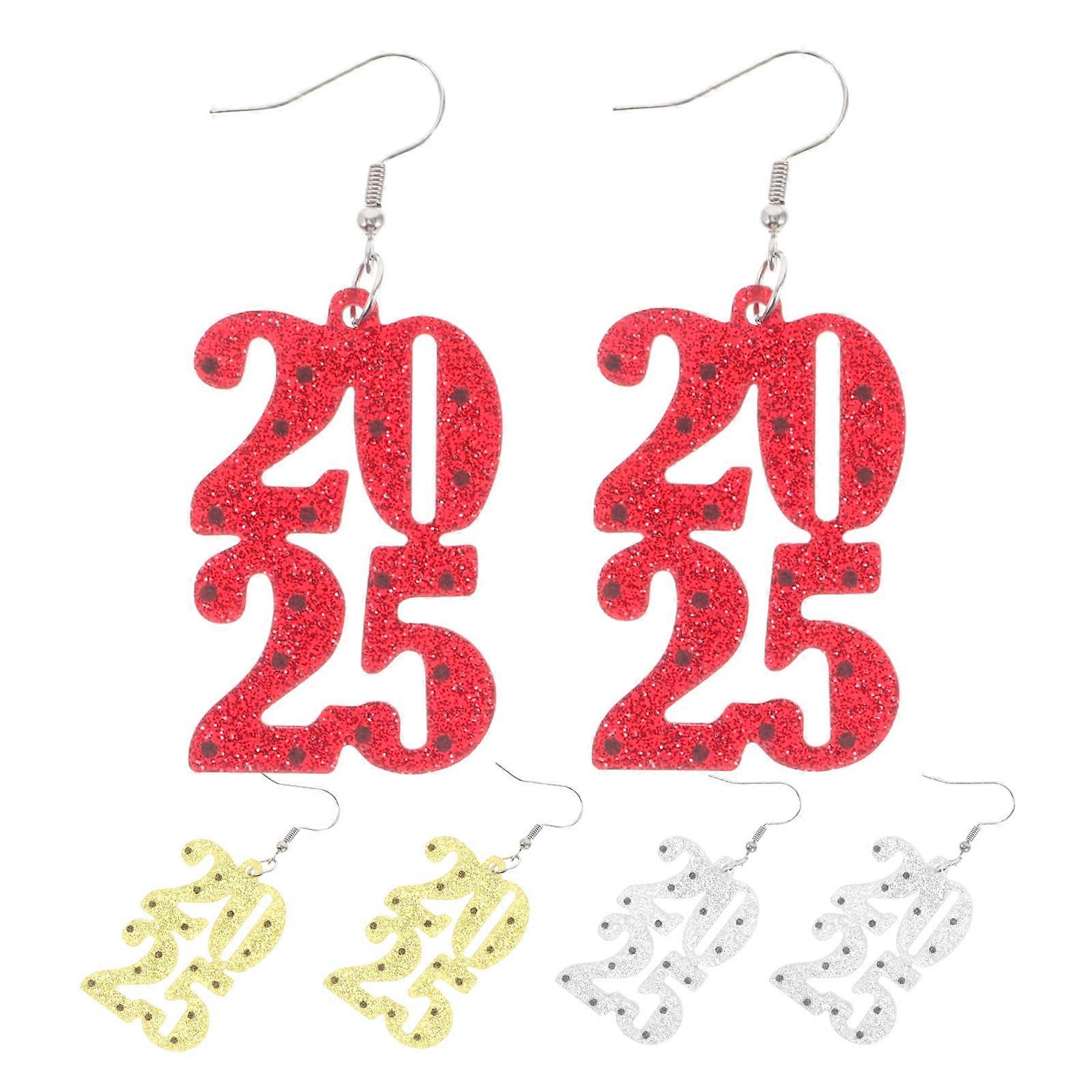 Math Earrings Number Design New Year Dangle Earrings Young Adults Party Style Red 3 Pairs