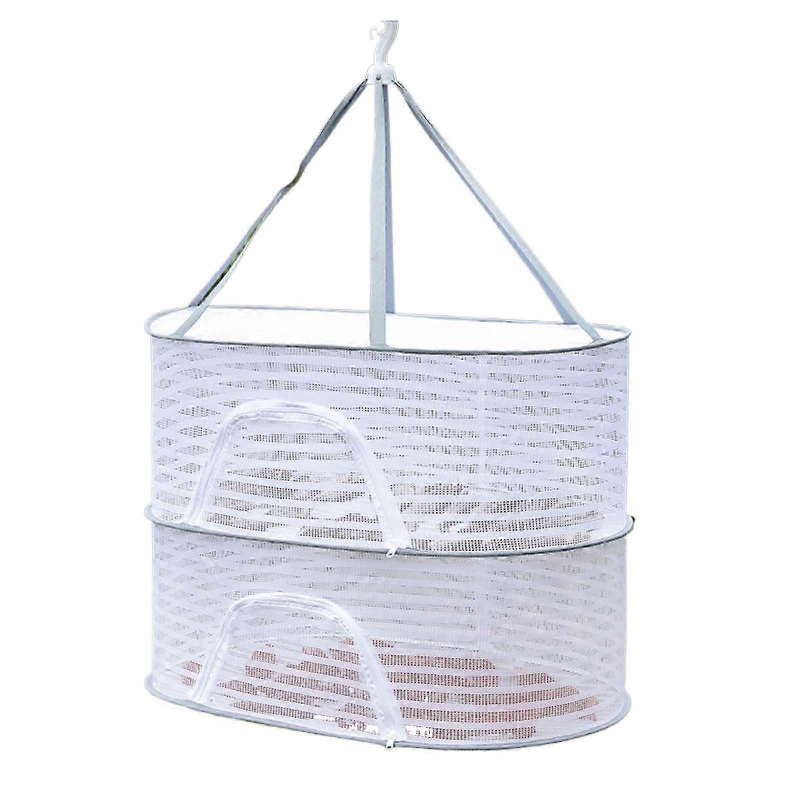 2025 Foldable Drying Net for Plant and Food Large Capacity Vegetable Dryer with Rotating Hook Portable Storage Basket White Medium size 2 floors