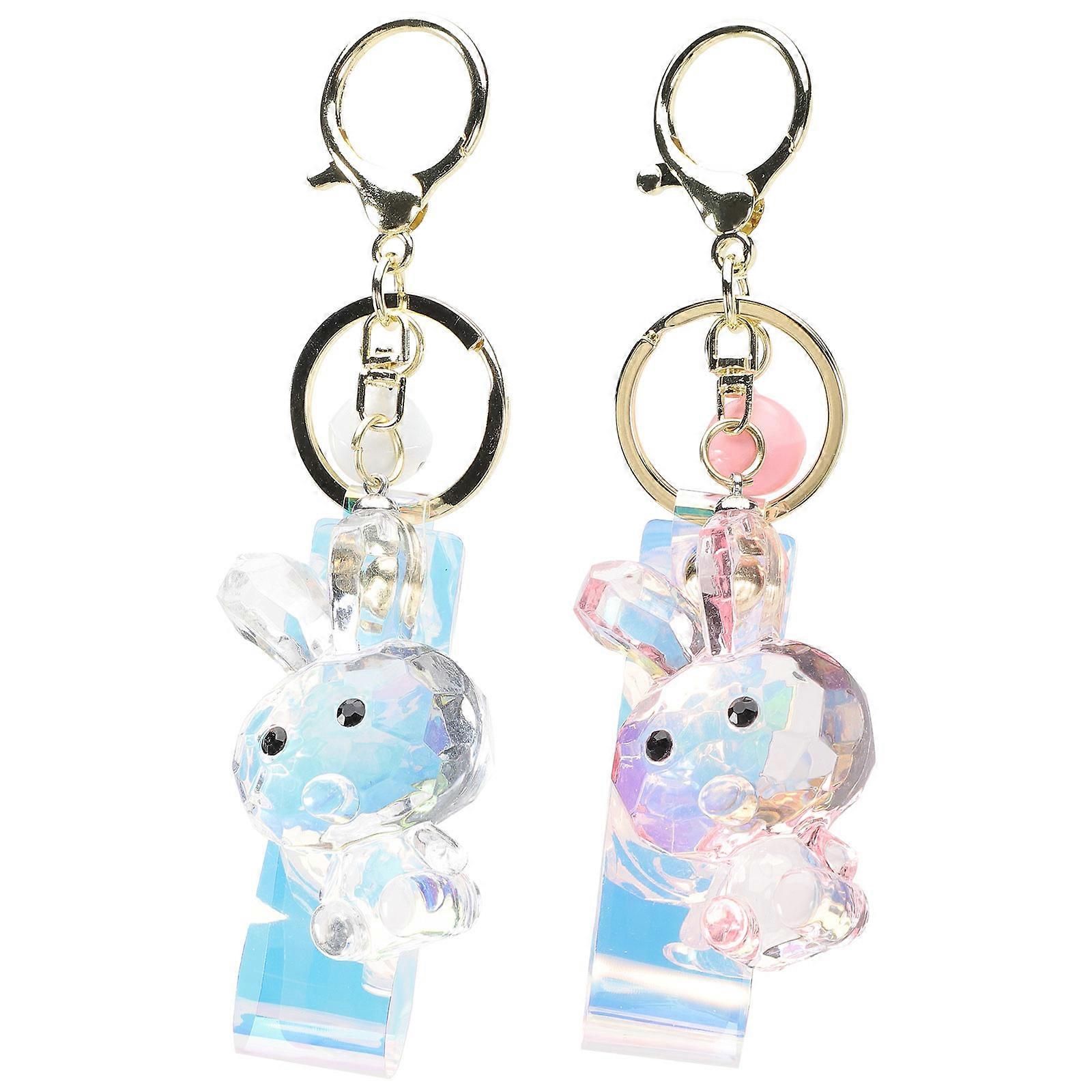 Lovely Acrylic Rabbit Keychains for Party 2Pcs Key Ornament Gift