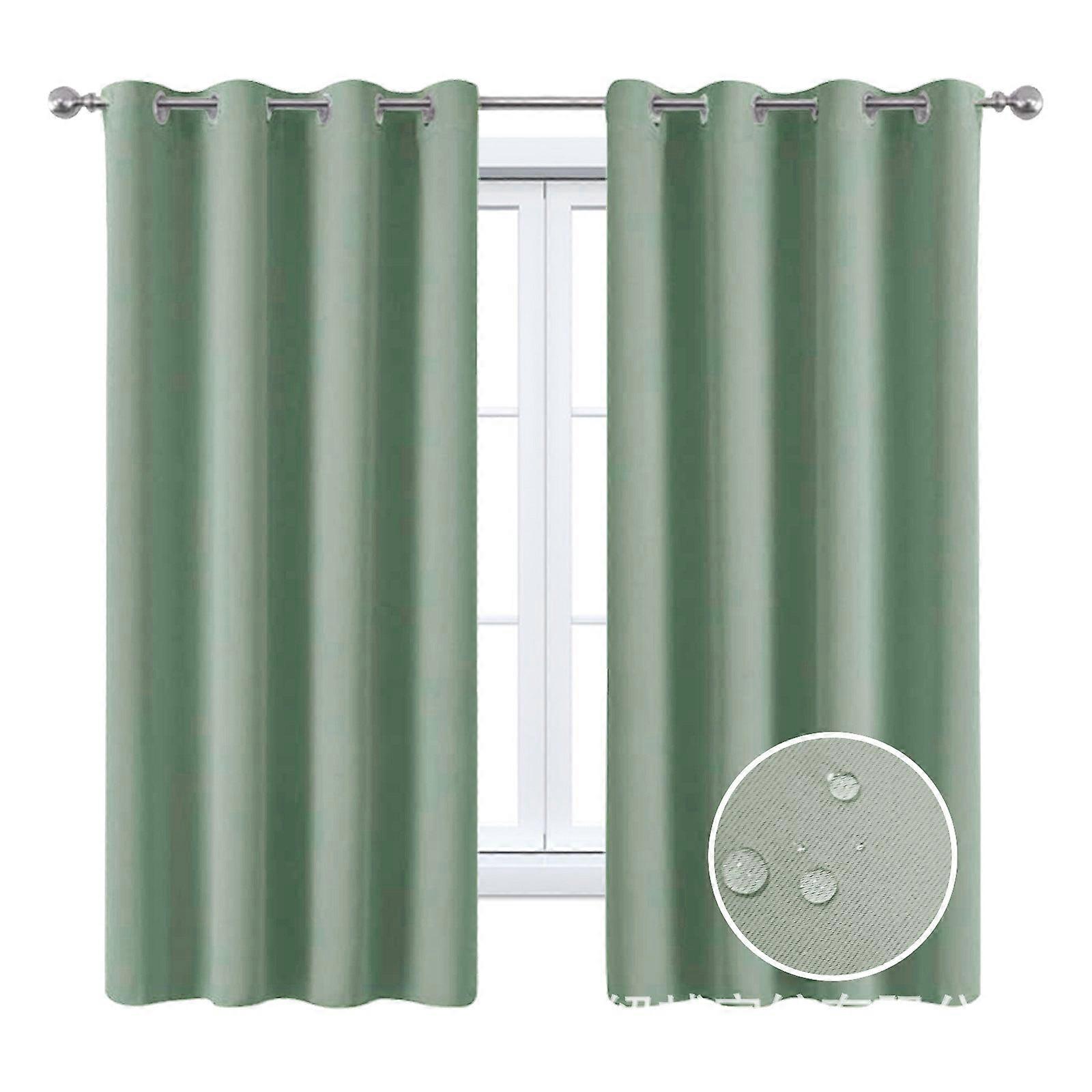 2 Pieces Solid Indoor/outdoor Light Filtering,waterproof Grommet Top Curtain Panel,matcha
