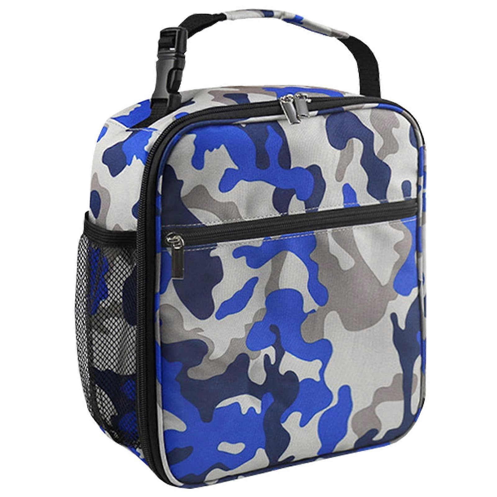 Lunch Bag Insulated Leakproof Portable Kids And Adults With Bottle Holder And ClipOn Handle Camouflage Blue